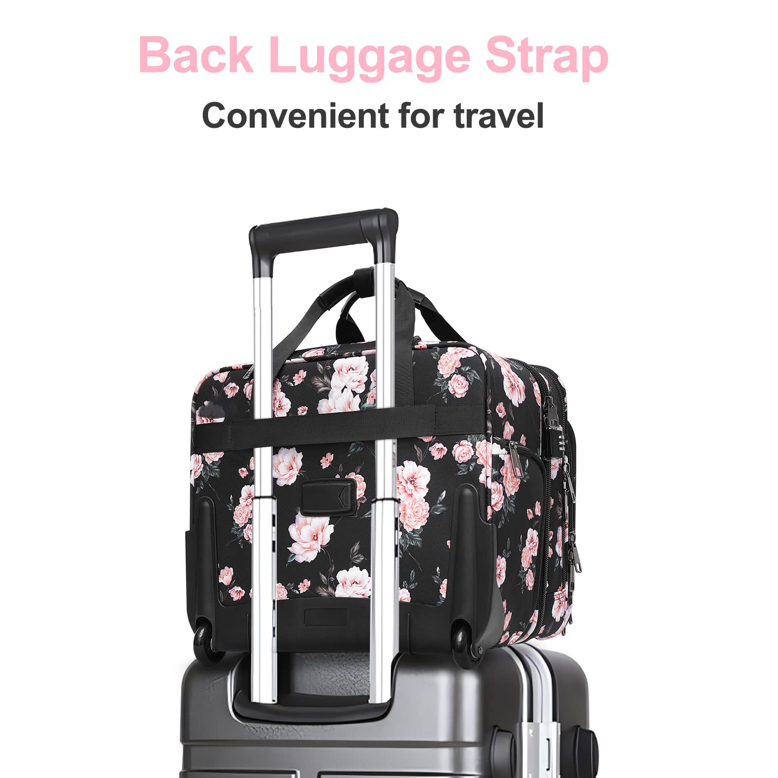 MOSISO 15.6 Inch Rolling Laptop Bag for Women - Secure Coded Lock, 2-Wheel Design with Belt - Black Rolling Briefcase for Business Travel & Overnight Trips | Perfect for Office Commute, Business Meetings & Airplane Carry-On