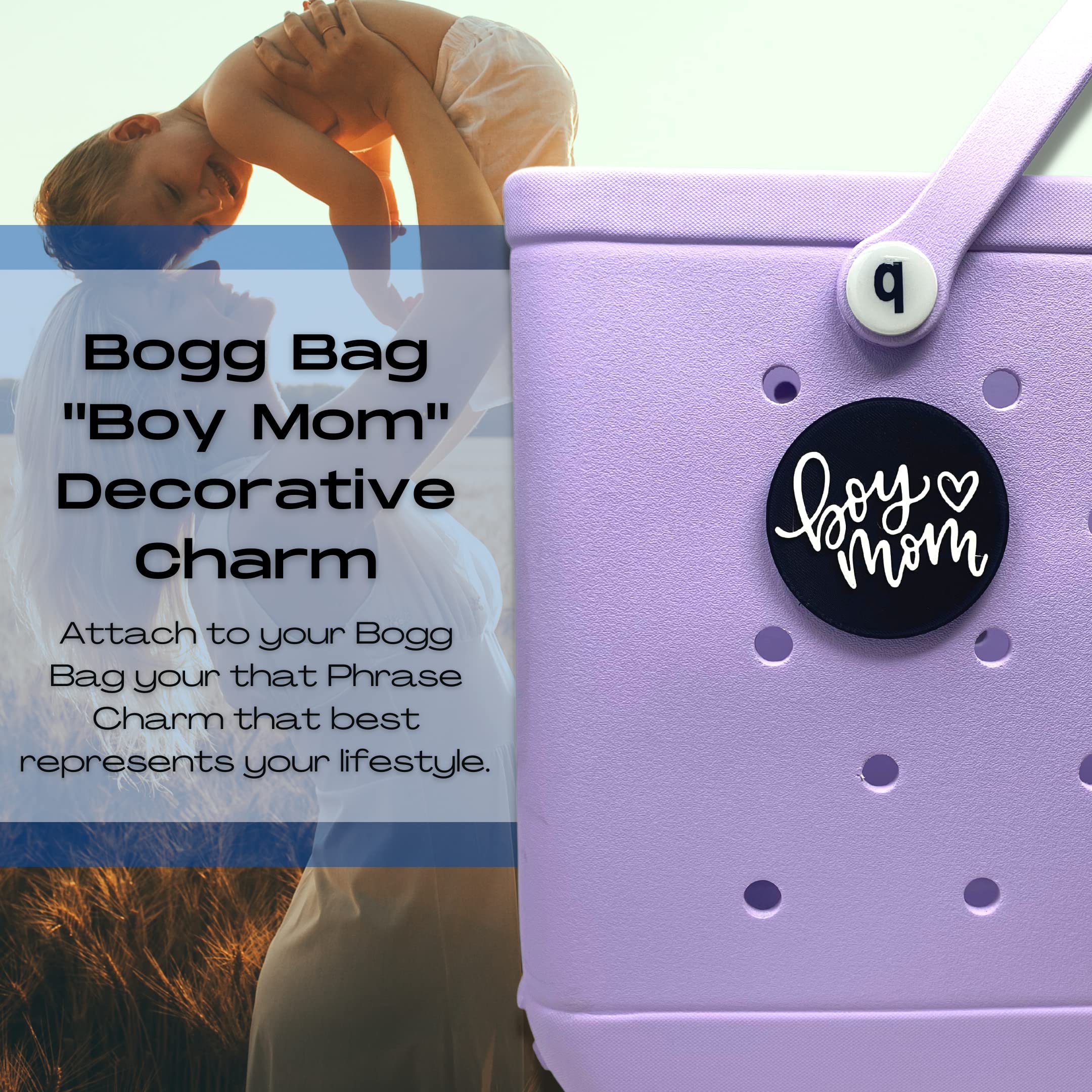 FRESHe BOGLETS - Boy Mom Charm for Bogg Bags & Totes | Decorative Accessory to Personalize Your Beach Bag, Pool Tote or Diaper Bag | Black & White Design | Perfect for Moms, Beach Trips & Pool Parties