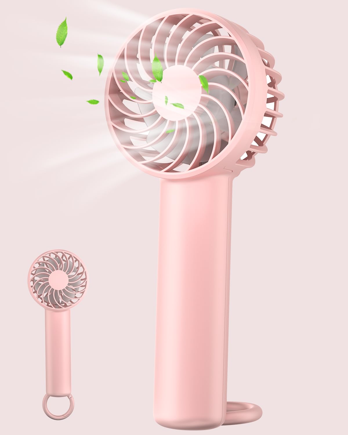 Portable Handheld Fan with 2000mAh Rechargeable Battery - 3 Speed Mini USB Desk Fan, Super Quiet & Strong Airflow - Compact Pocket Fan with Carabiner Clip for Women, Home, Office, Travel, Outdoor & Indoor Use