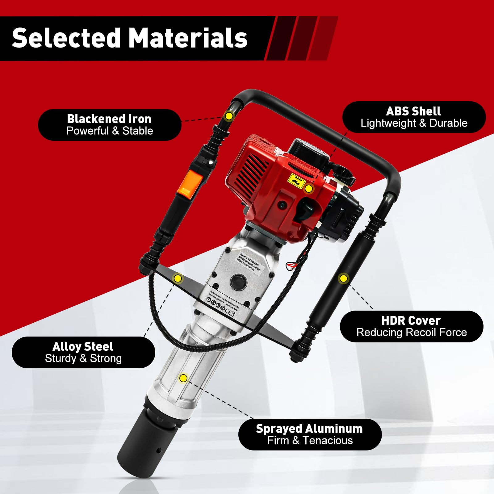 52CC Gas T Post Driver - 2 Stroke Gas Powered Pile Driver Hammer with 2 Driving Heads - Portable Air Cooling Single Cylinder Gasoline Fencing Tool for Garden, Farm, and Ranch Fencing Projects