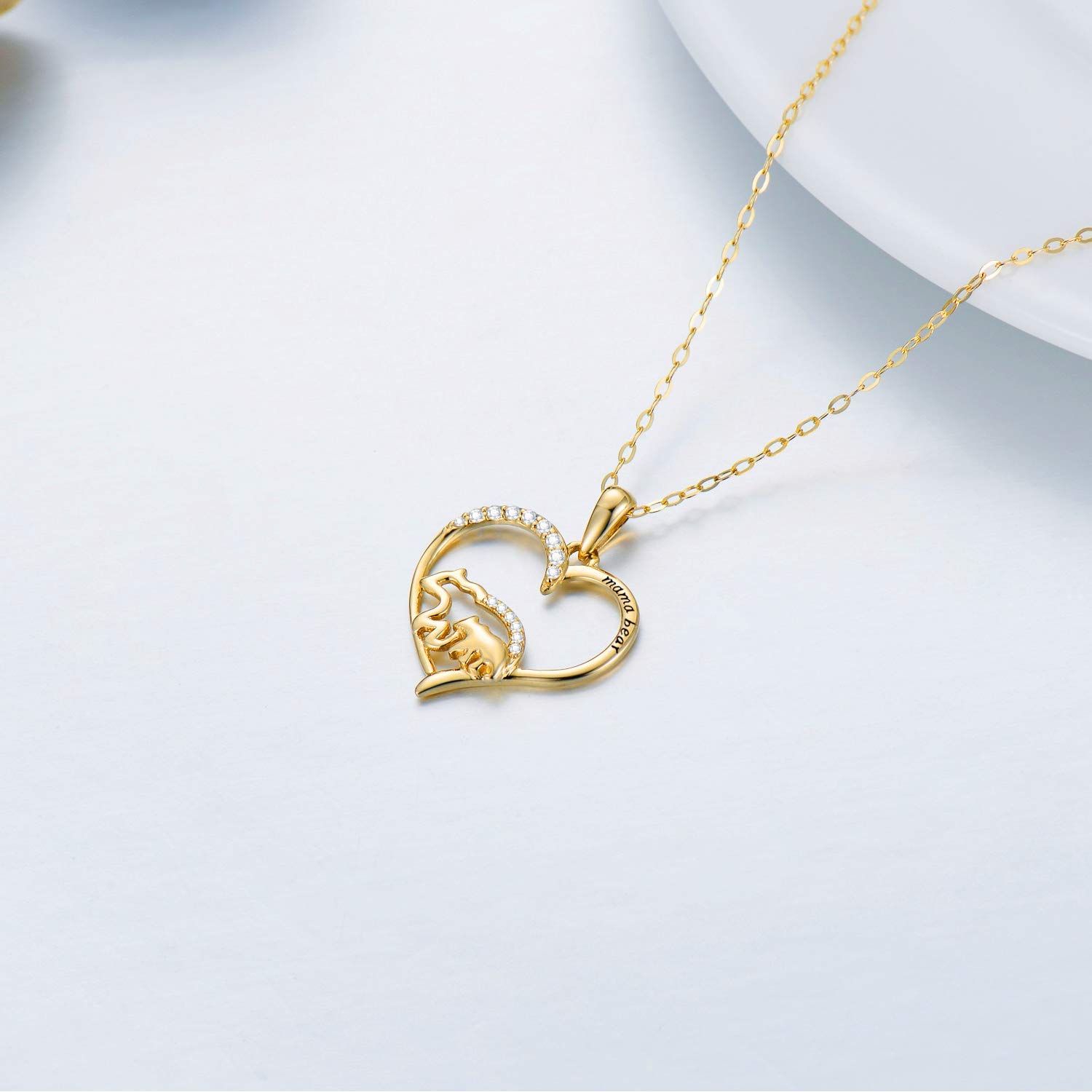 14K Solid Gold Love Heart Pendant Necklace for Women - Mother Daughter Matching Jewelry - 18