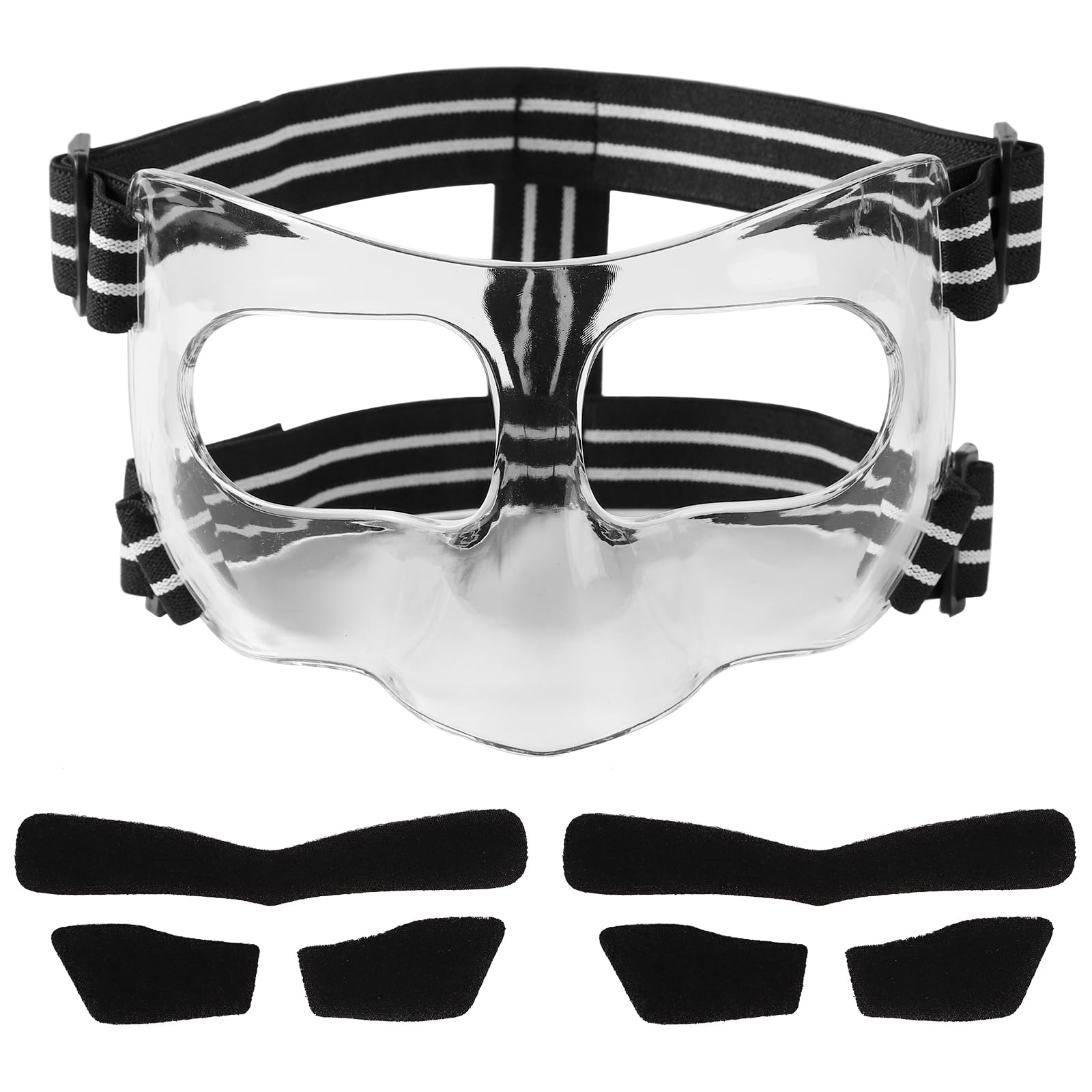 Adjustable Nose Guard for Broken Nose Protection - 5.9x3.74in White & Black Face Shield with Comfort Pads - Sports Training Face Mask for Basketball, Soccer, Baseball - Ideal for Injury Recovery & Contact Sports Safety