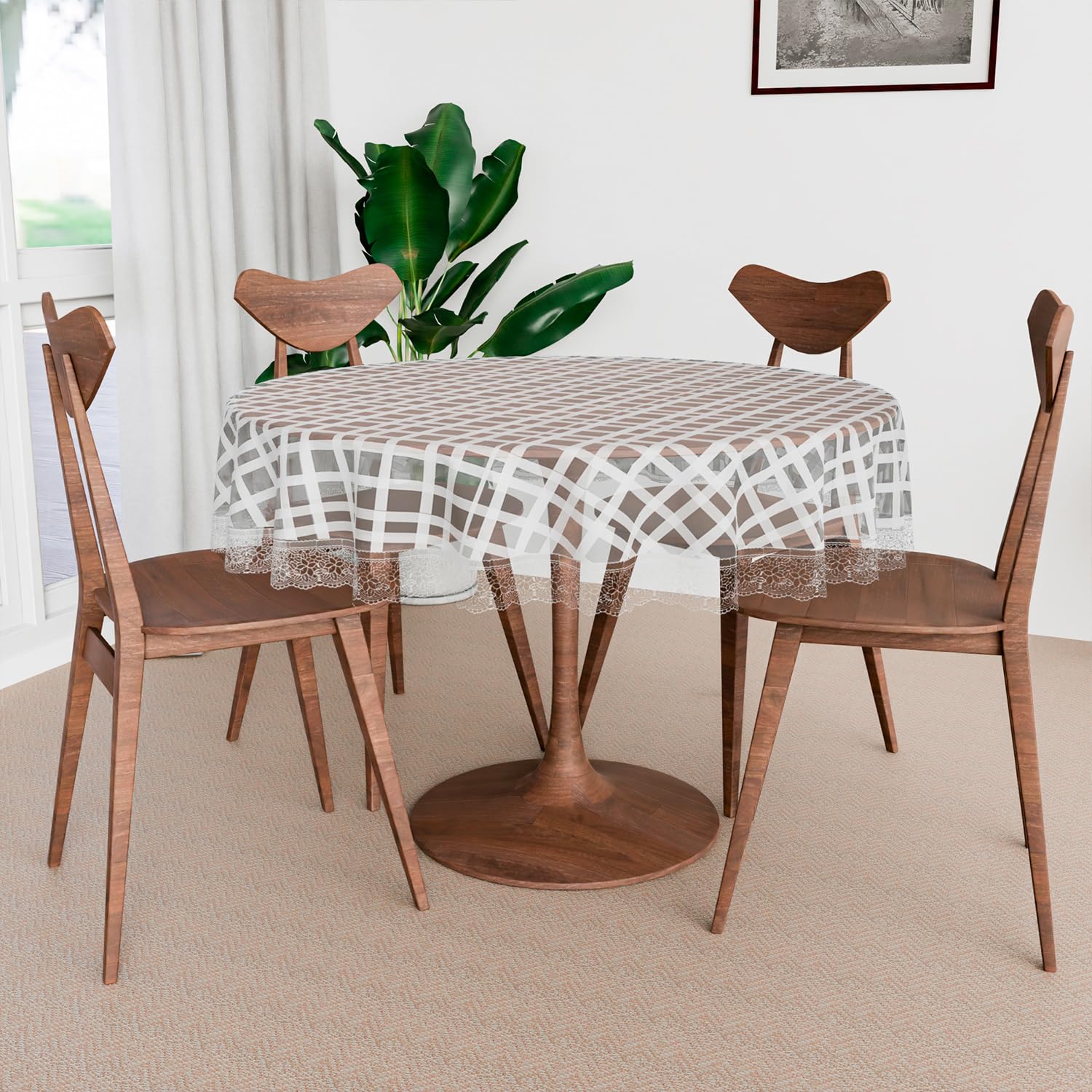 Kuber Industries 60-Inch Round PVC Table Cover - Waterproof & Stain-Resistant 4-Seater Tablecloth for Kitchen & Dining - Perfect for Indoor & Outdoor Use | White