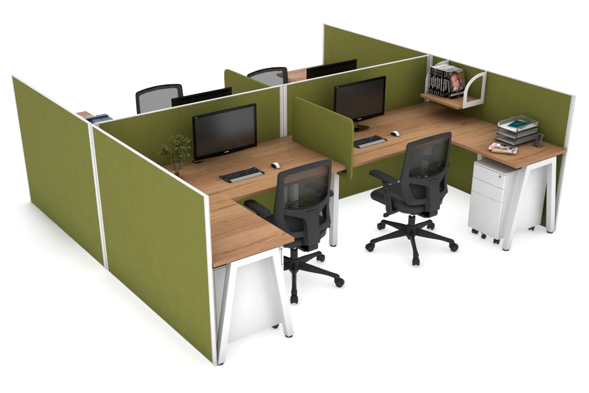 Quadro A Legs 4-Person Corner Workstation - H Configuration White Frame Office Desk (1800L x 1800W with Cable Management) for Collaborative Workspaces & Team Offices