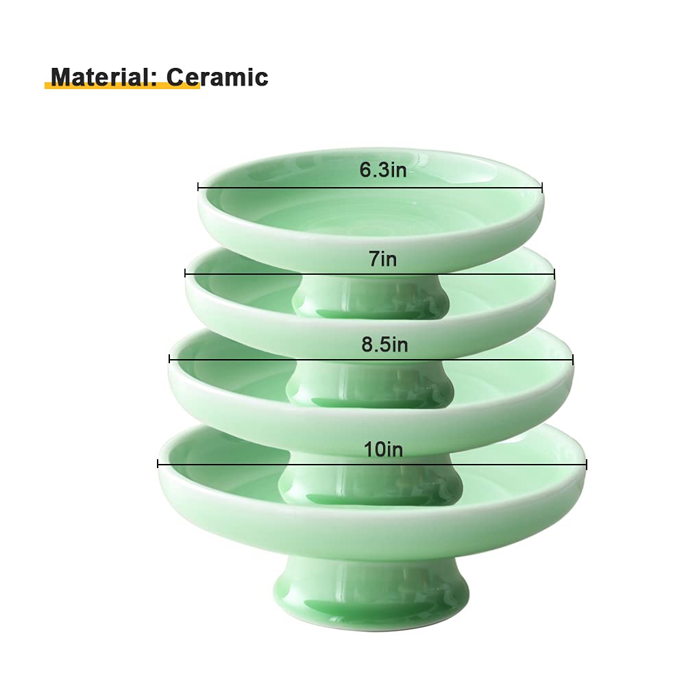 Ceramic Pedestal Bowl - 6.3 Inch Round Footed Serving Dish for Fruits, Desserts, Snacks, Nuts | Elegant Kitchen Counter Centerpiece & Table Decor in Green | Perfect for Parties, Dining Display, and Home Decor