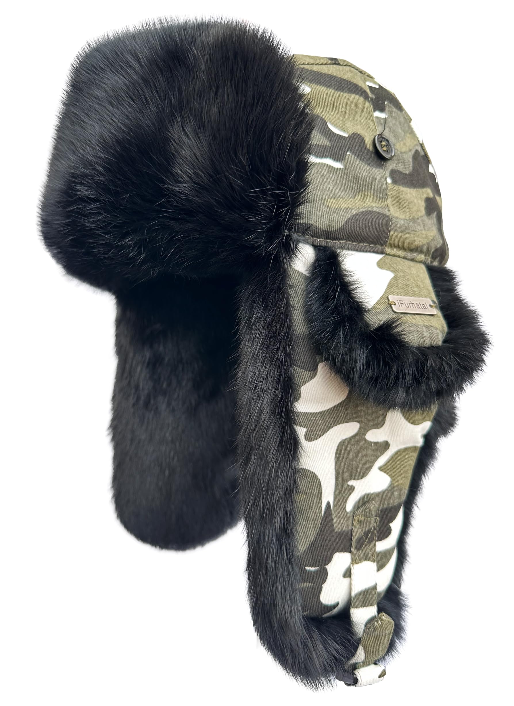 100% Real Rabbit Fur Winter Trapper Hat for Men & Women - Warm Russian Ushanka Aviator Hat with Ear Flaps - Cozy Winter Accessory for Snowboarding, Skiing & Cold Weather Outdoor Activities