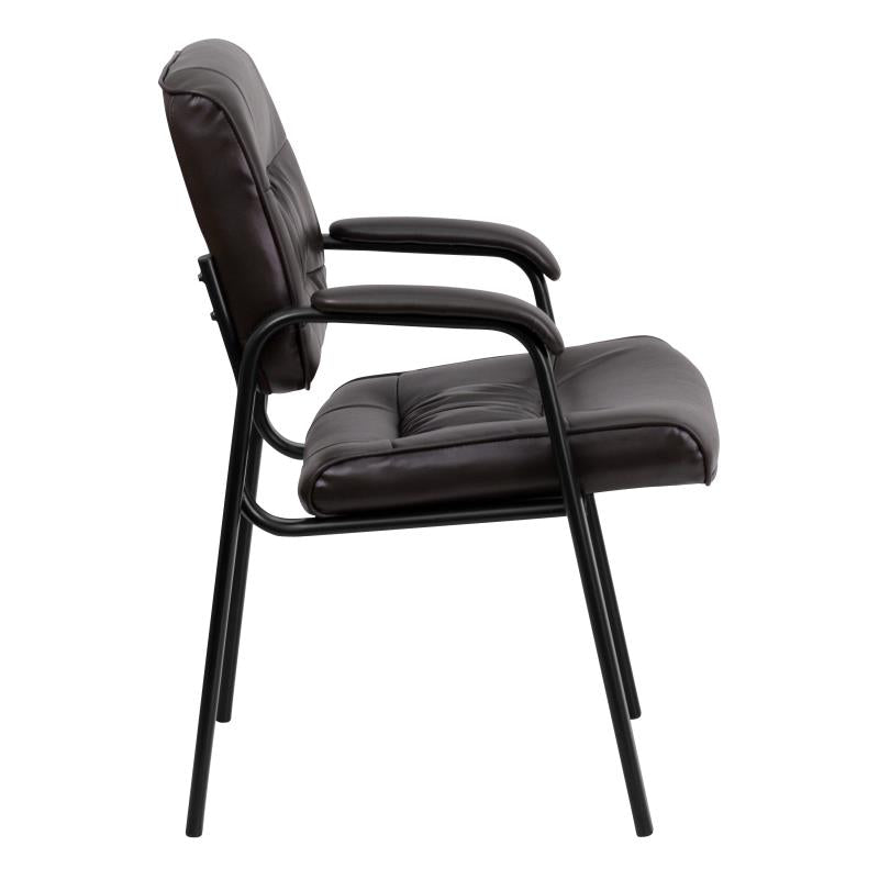 Premium FLASH Haeger Leather Executive Office Chair - Black Metal Frame Reception Seating for Professional Workspaces & Conference Rooms