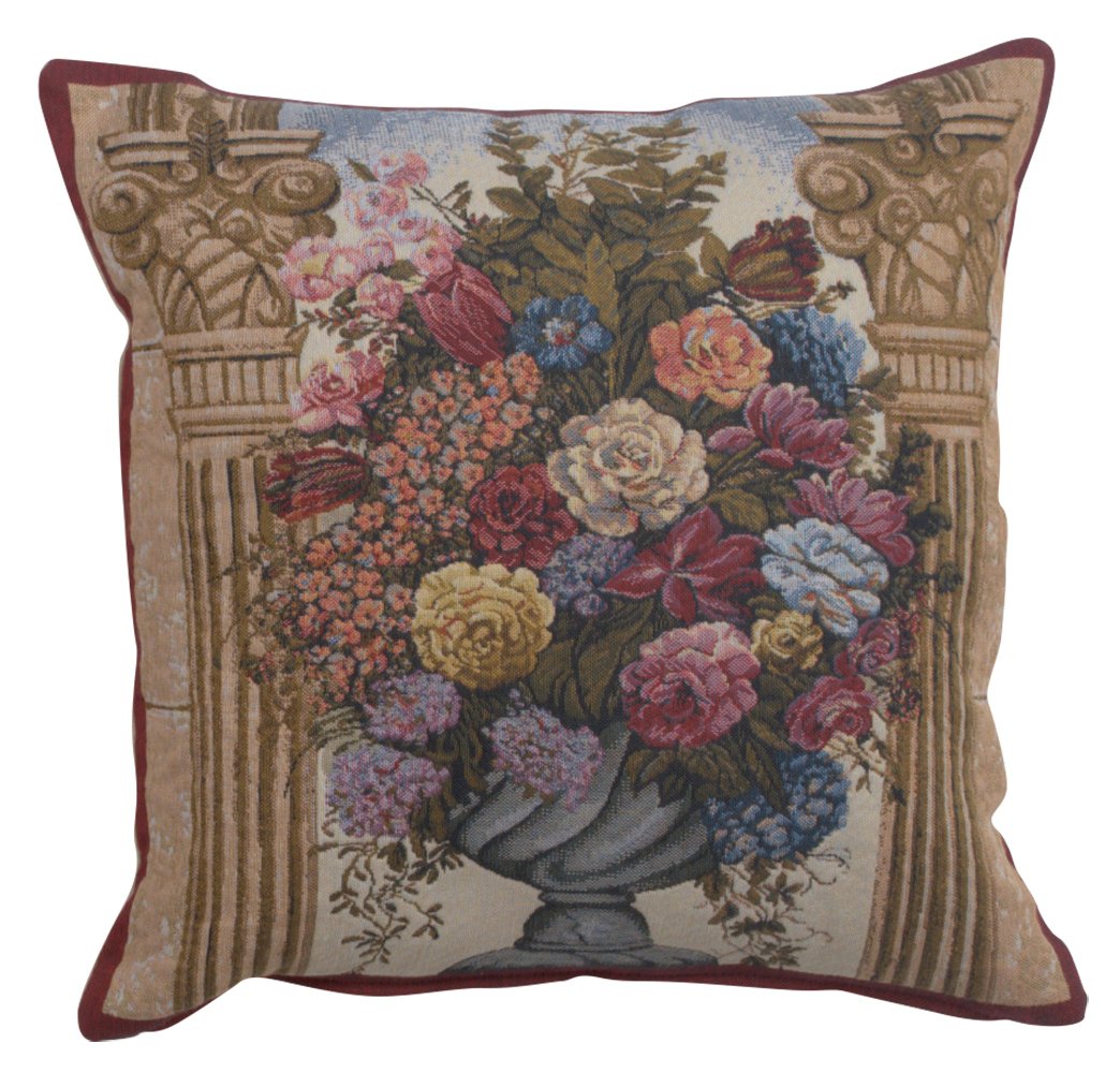 Charlotte Home Furnishings 17x17 Inch Floral Arch Belgian Tapestry Throw Pillow Cover - Cotton Decorative Cushion for Sofa, Bed, Living Room & Home Decor