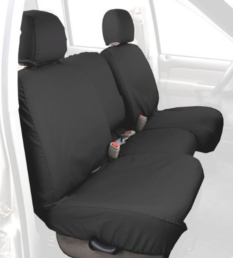 Covercraft SS3250PCCH Custom-Fit Front Bench Seat Covers - Durable Polycotton Fabric in Charcoal Black | Perfect for Trucks, SUVs & Cars | Protect Seats from Spills, Pets & Wear