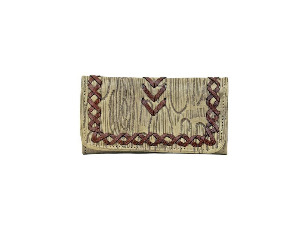 American West Leather Driftwood Women's Tri-Fold Wallet Sand - Genuine Leather RFID Blocking Wallet for Women - Perfect for Travel, Shopping & Everyday Use