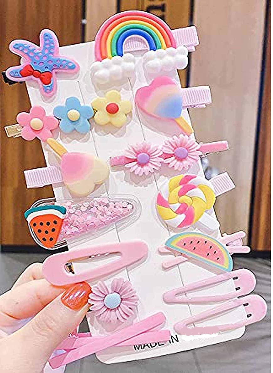 12PCS Cute Baby Girls Hair Clips Set - Colorful Unicorn, Ice Cream, Cartoon, Rainbow Candy, Flower & Animal Hair Barrettes for Toddlers | Perfect for Parties, School & Daily Hair Accessories