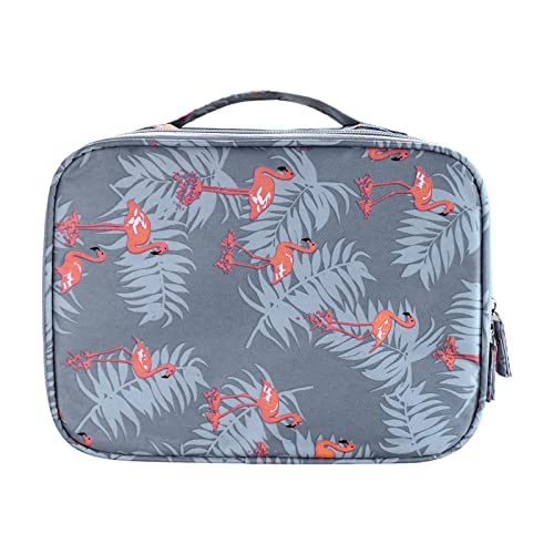 DWYNIX Large Waterproof Travel Makeup Bag for Women - Detachable Brush Slots, Double Zipper Oxford Cosmetic Organizer (Random Color) | Perfect for Airplane Carry-on, Vacation & Gym Toiletry Storage