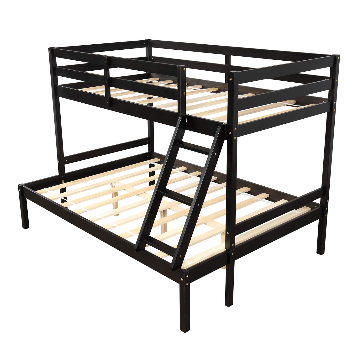 Twin Over Full Bunk Bed with Guardrail & Ladder - Solid Wood Convertible Bunk Bed for Kids & Teens | Separates into Twin Loft Bed & Full Size Bed | Wood Slat Support (No Box Spring Needed) | Espresso Finish | Perfect for Small Bedrooms, Guest Rooms & Vacation Homes