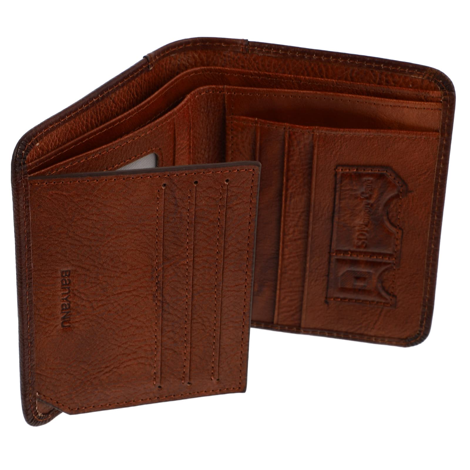 Premium Genuine Leather Wallet for Men - RFID Blocking Anti-Theft Bifold Wallet with ID Window & Multiple Card Slots - Perfect for Travel, Business & Everyday Use (Brown)