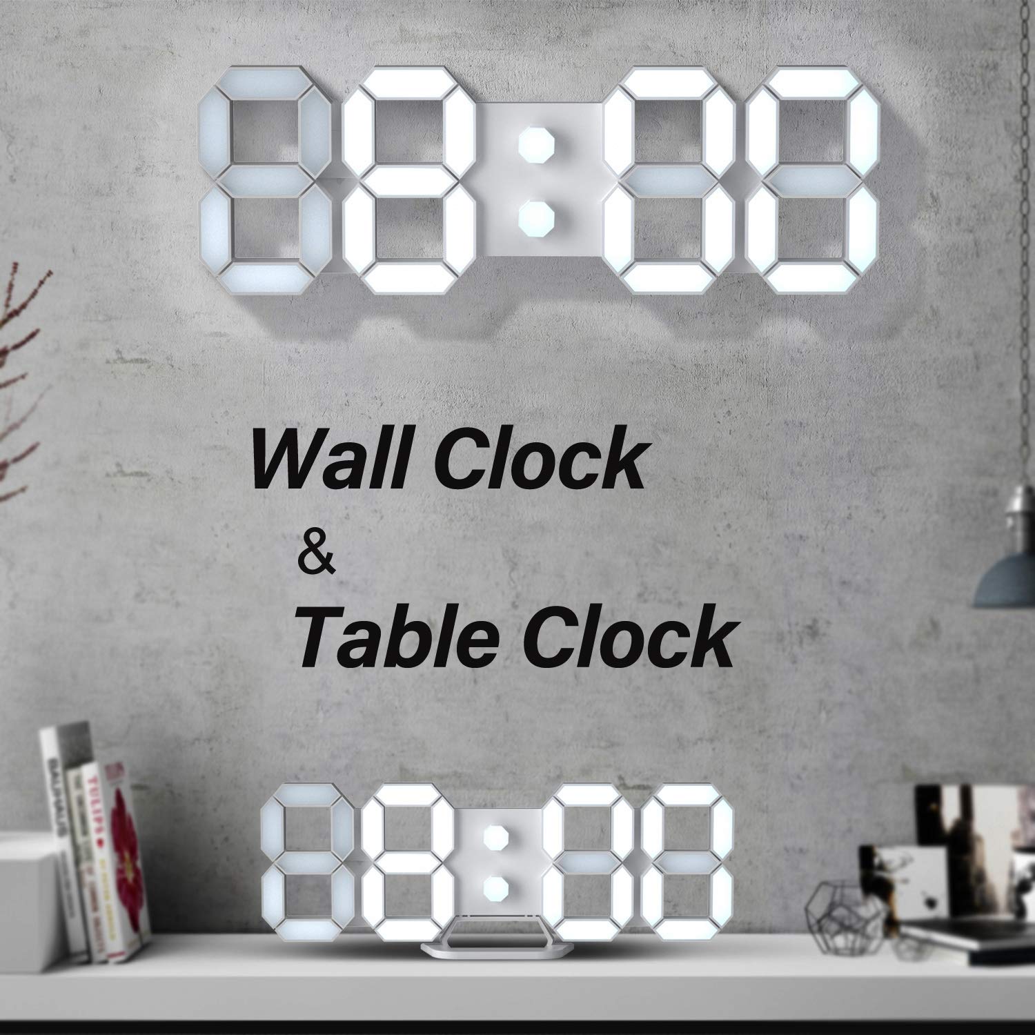 EDUP HOME 3D LED Digital Wall Clock with Remote Control - 9.7
