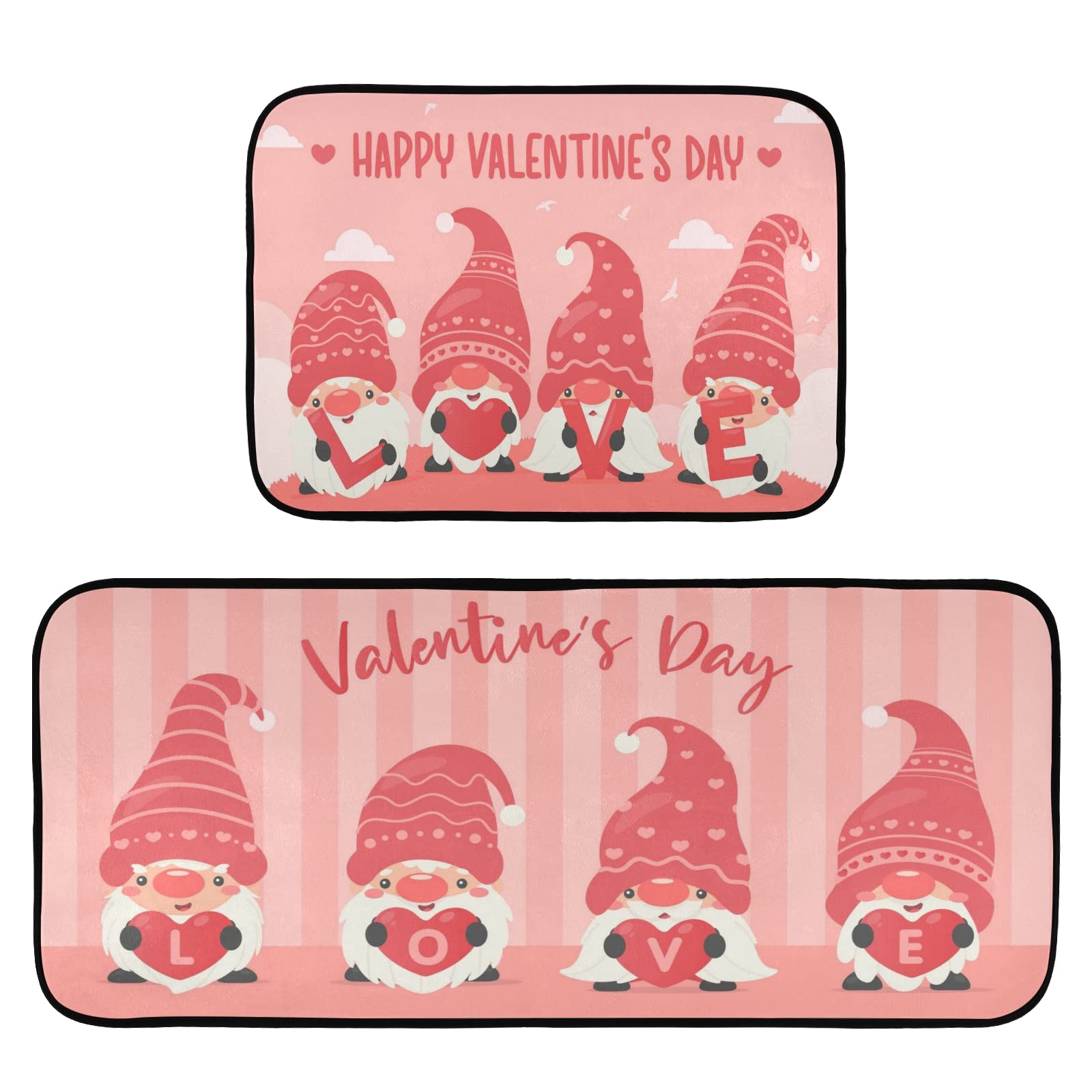 Valentine's Day Gnomes Kitchen Rugs - Non-Slip Washable Mats for Kitchen & Laundry