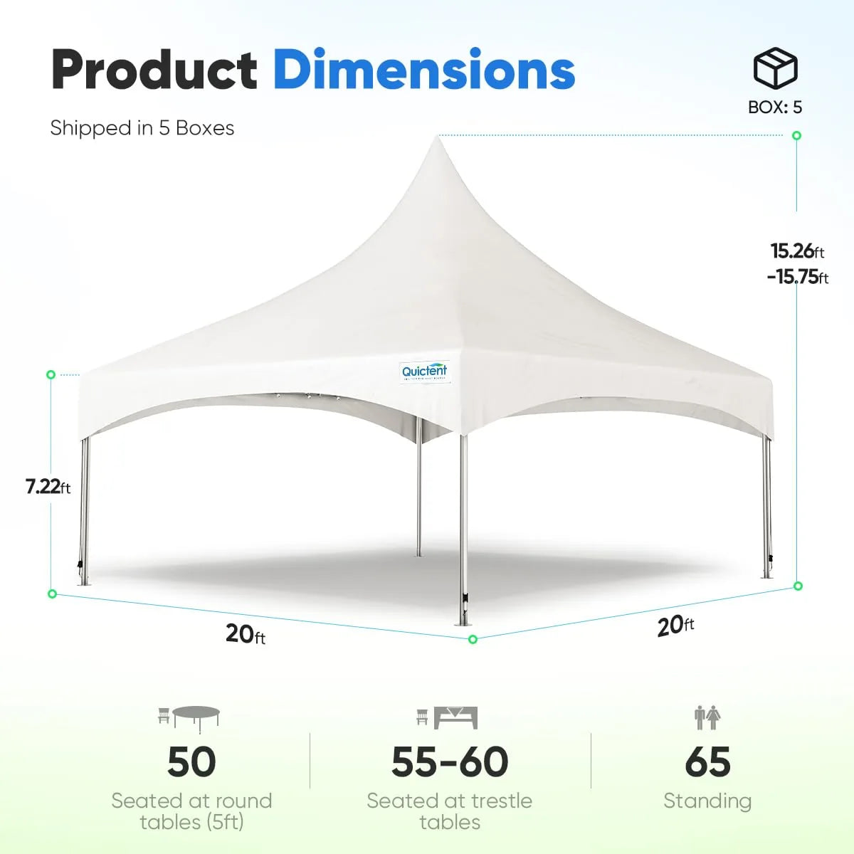 Quictent High Peak Fire Retardant White Party Tent - Waterproof Outdoor Canopy for Weddings, Events & Backyard Gatherings