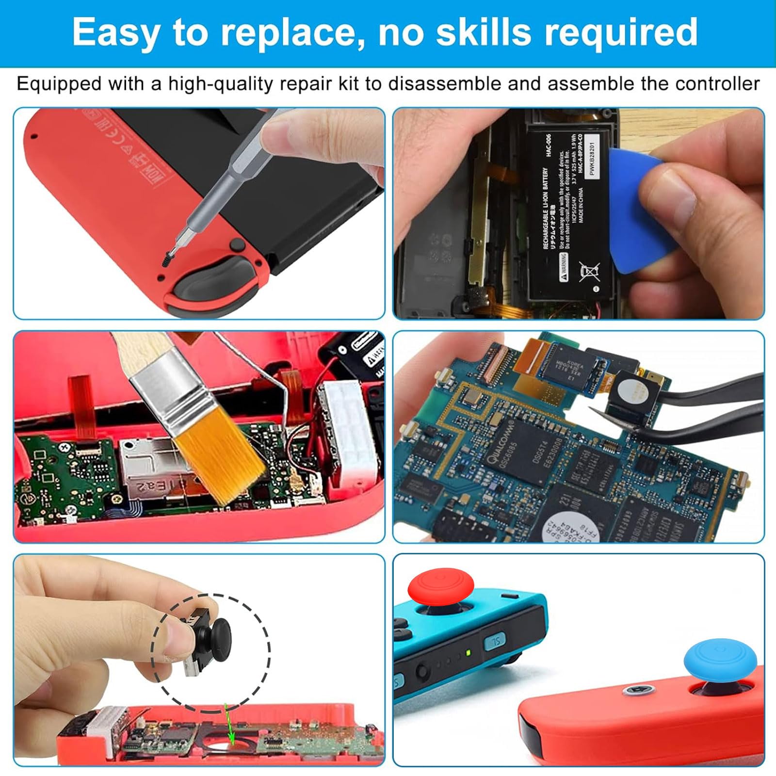 EEEKit 68 in 1 Nintendo Switch Joy-Con Repair Kit - 3D Left & Right Analog Joysticks Set with Screwdriver Opening Tool - Perfect for DIY Switch Controller Repairs & Maintenance