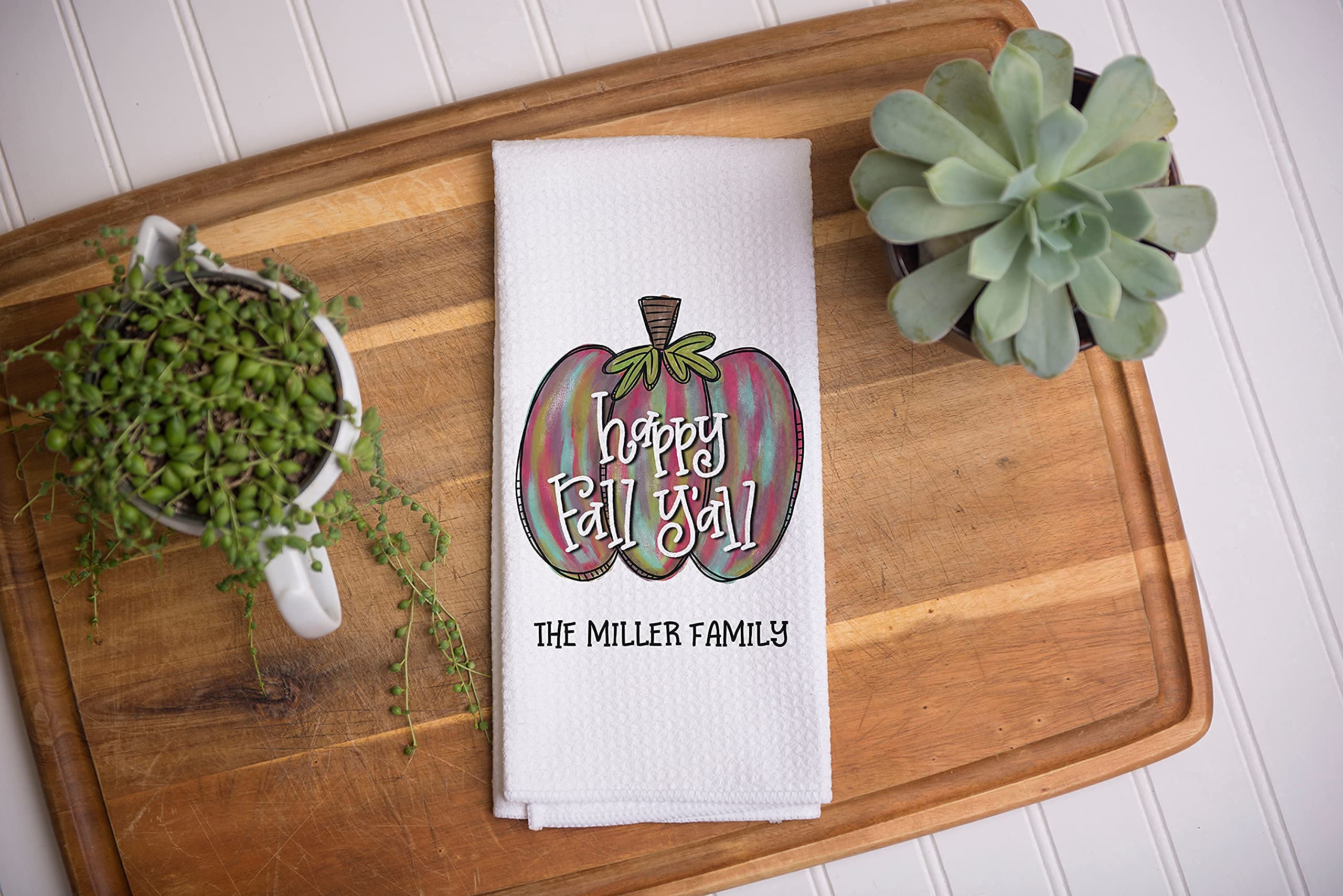 Custom Fall Waffle Weave Dish Towel - Personalized Kitchen Decor for Autumn