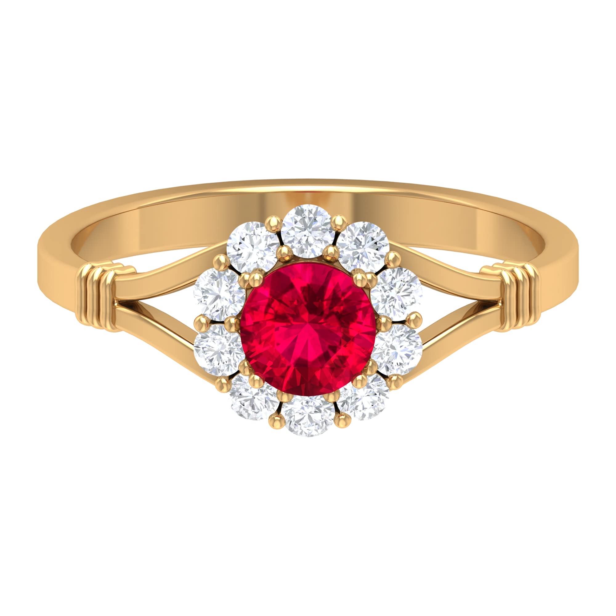 1.25 CT Genuine Ruby and Diamond Engagement Ring for Women - 14K Solid Gold Floral Split Shank Ring - Perfect for Proposals, Anniversaries & Special Occasions