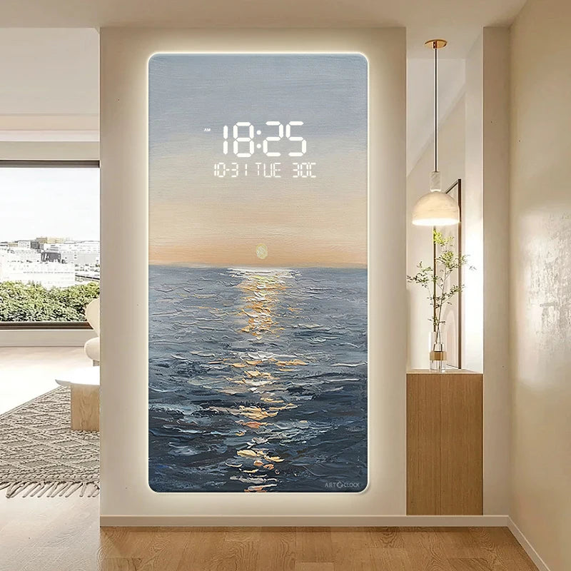Modern Abstract Art Digital Wall Clock - Stylish Home & Office Decor for Living Room, Bedroom, Kitchen | Silent LED Display with Date & Temperature
