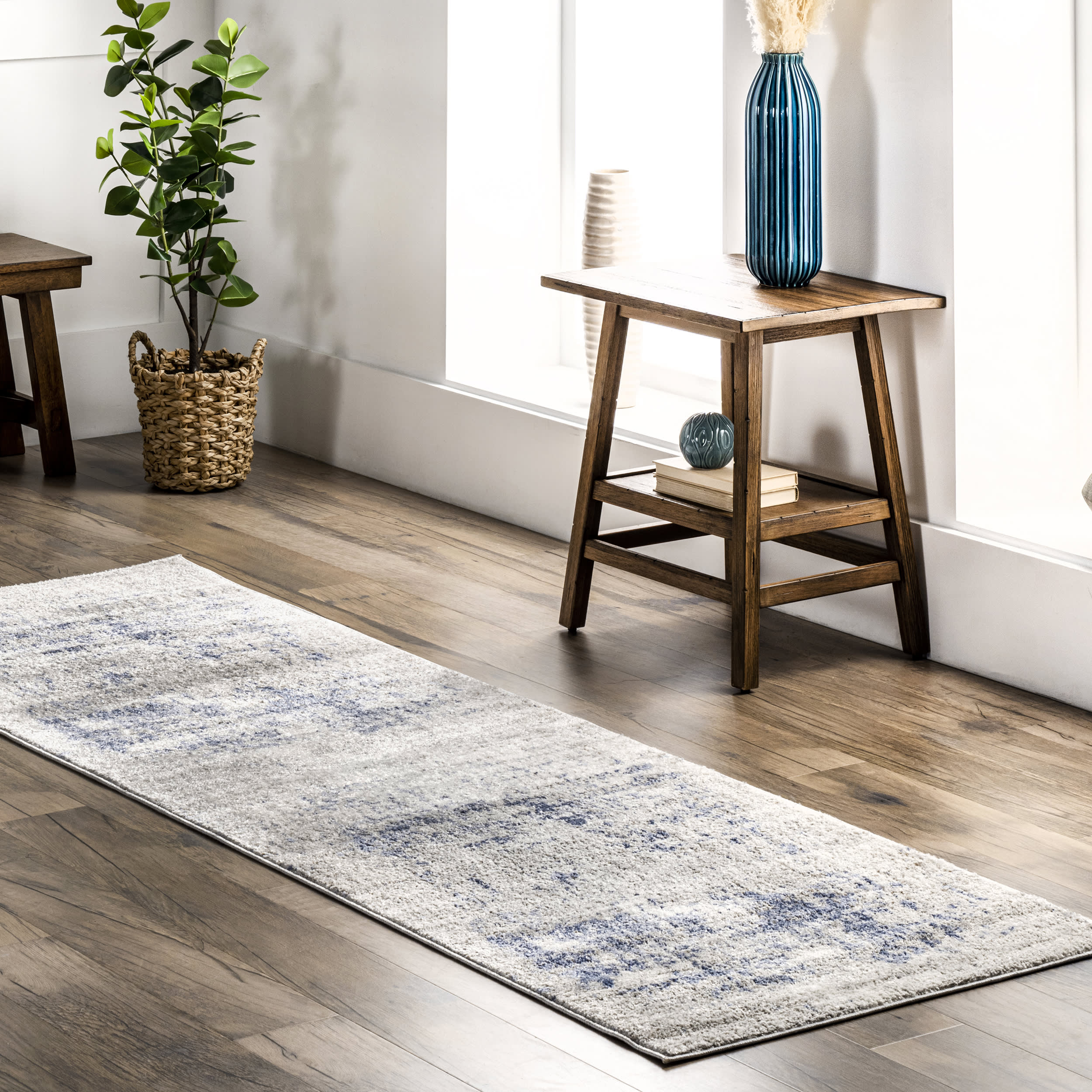 Abstract Light Grey Cascading Rug - Modern Boho Home Decor for Living Room, Bedroom & Office