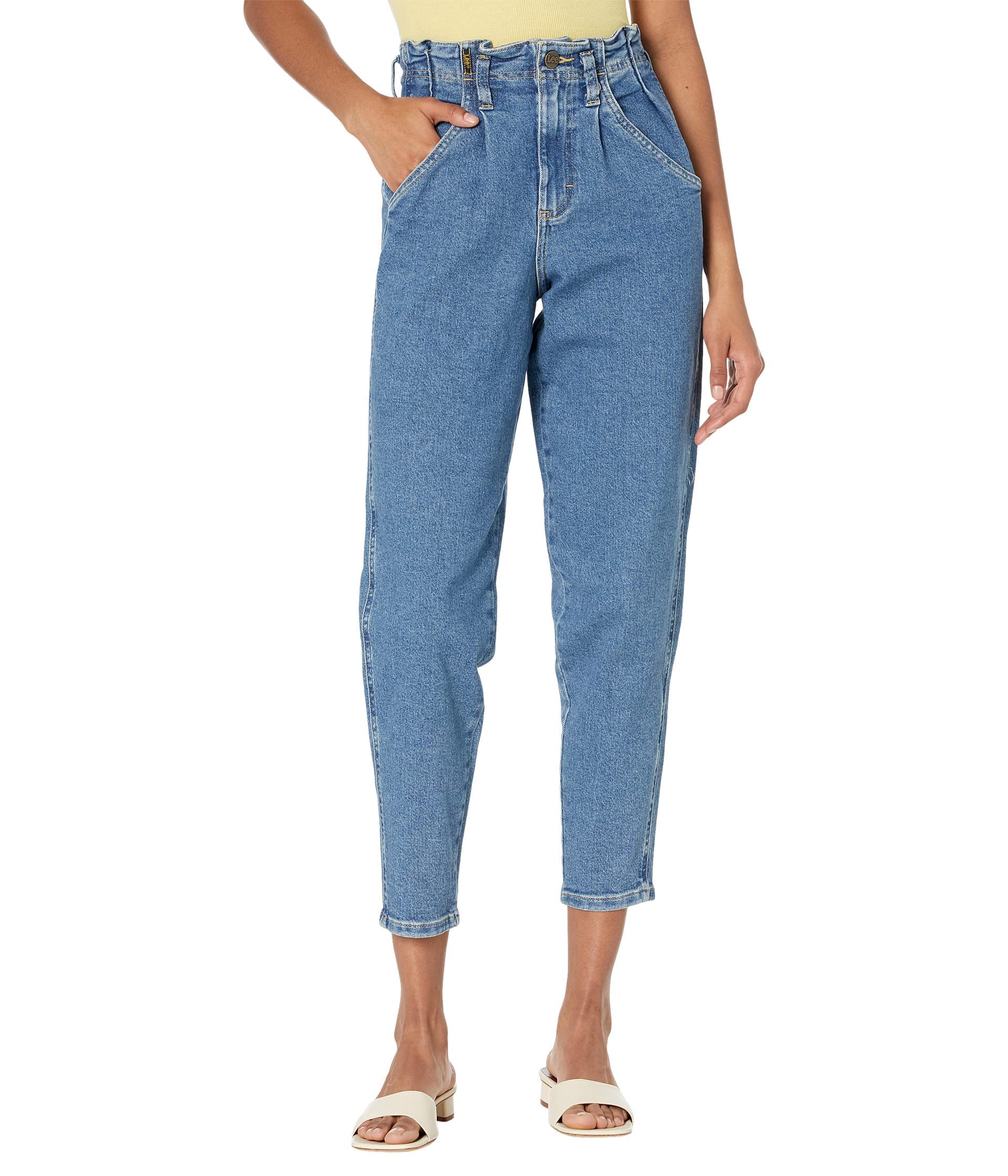 Lee Women's High Waist Tapered Paper Bag Jeans - Comfortable Stretch Denim Pants for Casual Wear & Everyday Outfits
