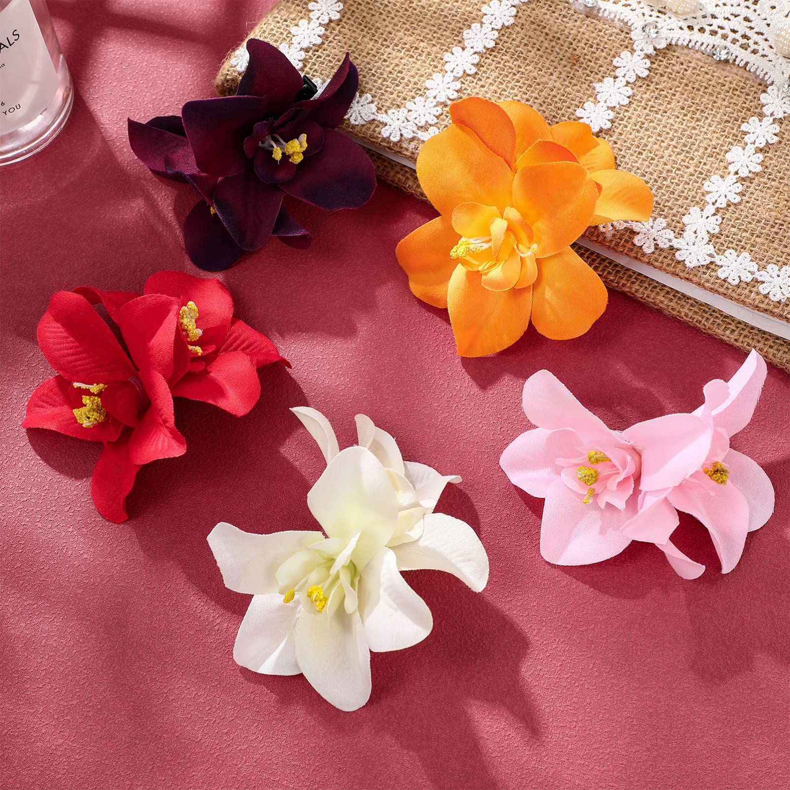 PRETYZOOM 5pcs Orchid Hair Claw Clips - Floral Hair Accessories for Women & Girls, Tropical Flower Hairpins, Headpiece for Weddings, Parties & Everyday Style