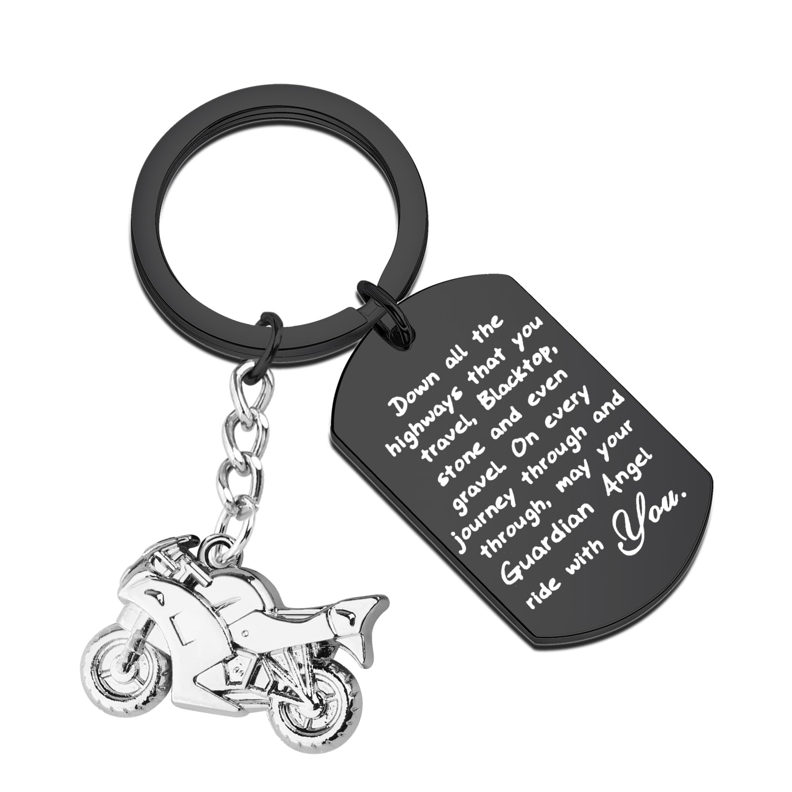 FUSTMW Motorcycle Keychain - Ride Safe Biker Gift with Guardian Angel Charm, Perfect for New Drivers & Motorcycle Enthusiasts | Ideal for Bike Keys, Helmets & Riding Gear Accessories
