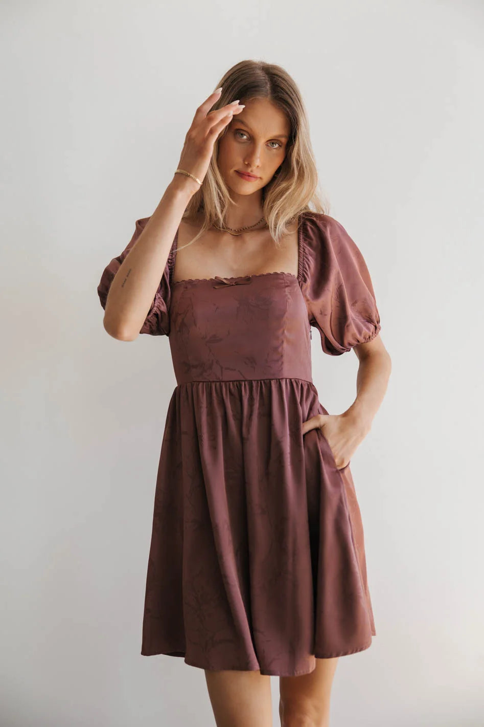Alexis Satin Mini Dress in Mauve - Elegant Women's Party Cocktail Dress for Evening Events, Weddings & Date Nights - FINAL SALE