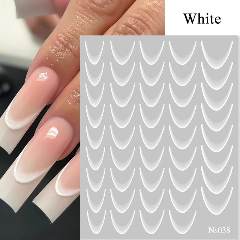 3D Gradient French Line Nail Stickers - White Ombre Nail Art Decals (NS038) for Salon, Wedding & Party Manicures