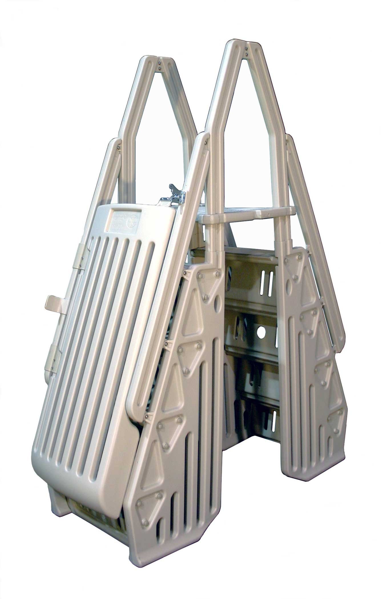 Vinyl Works Deluxe Above Ground Pool Step Entry System with Safety Gate - Easy Access Ladder for Inground & Above Ground Pools - Perfect for Family Swimming, Backyard Relaxation & Pool Parties