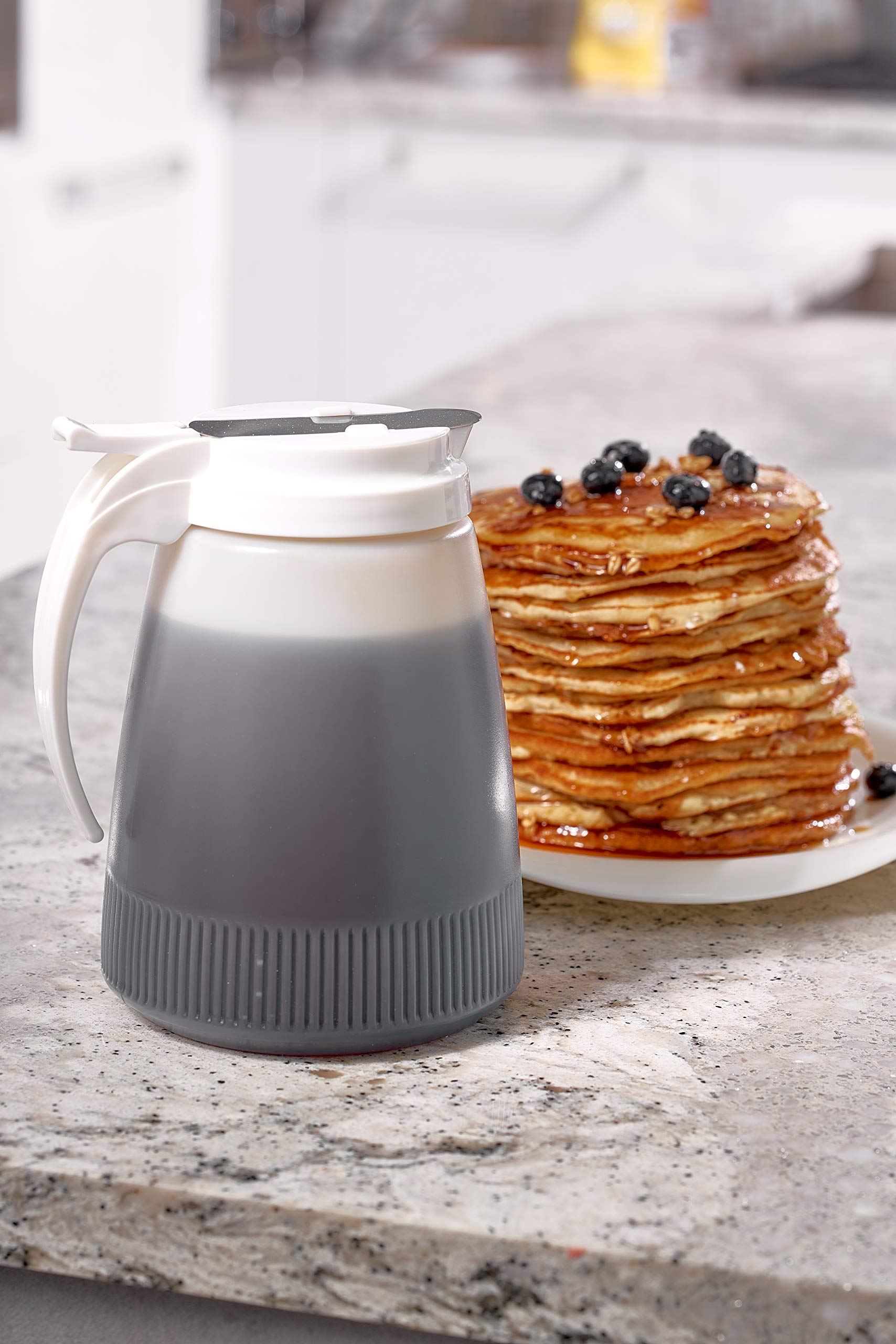 [8 Pack] 32oz Plastic Syrup Dispenser with Lid & Stainless Steel Slide Cover - Leakproof Honey, Sugar, Coffee Syrup Dispenser for Restaurants, Coffee Shops, Home Kitchen - BPA-Free Food Grade Container (32 Ounce) - Perfect for Pancake Toppings, Bubble Tea, Iced Coffee & Dessert Making