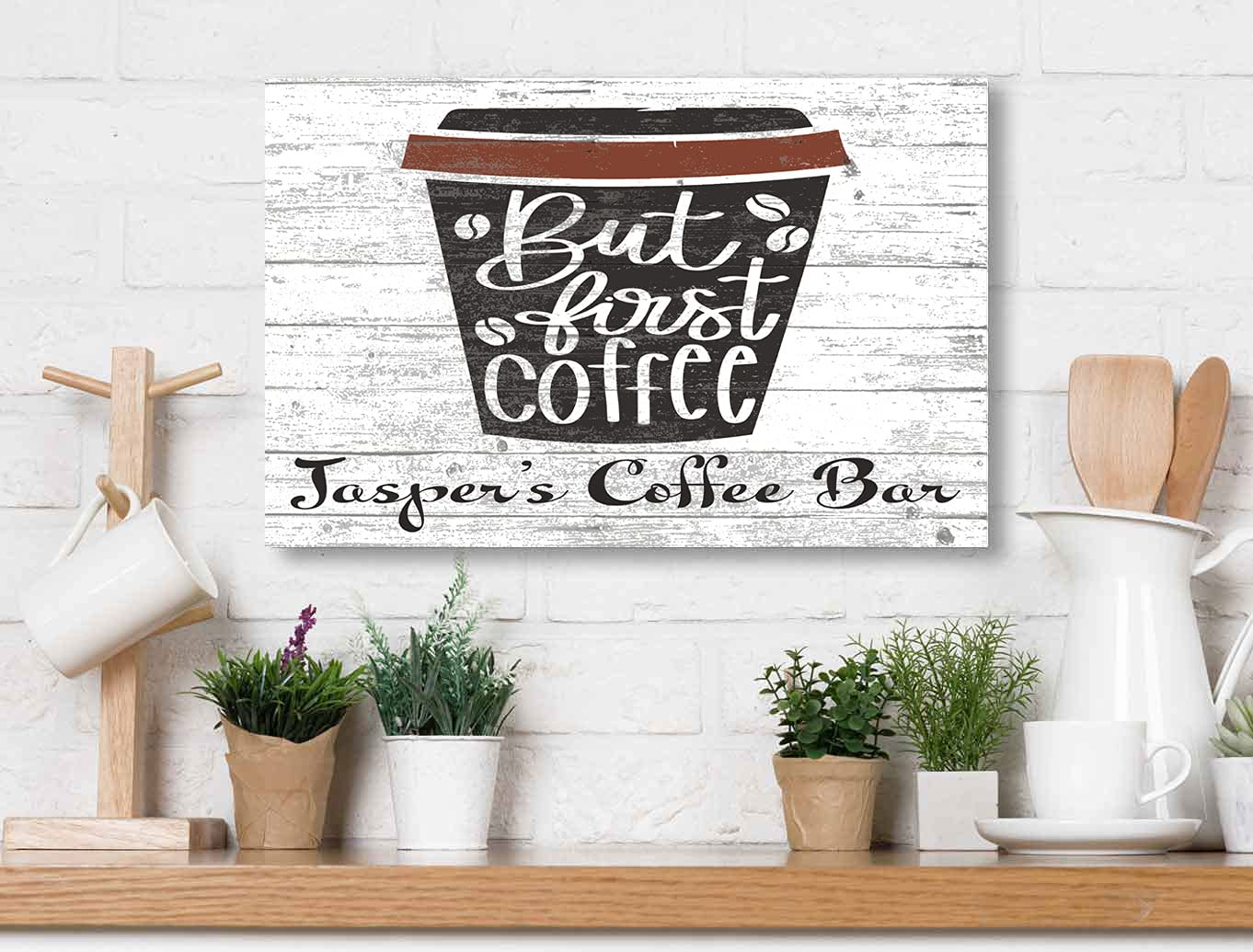 Custom Coffee Sign - Solid Wood 16x10.5 Inch Rustic Wall Decor for Coffee Bar, Kitchen & Office - Perfect Housewarming Gift with 'But First Coffee' Design - Ideal for Home Décor, Café Style & Gift Giving