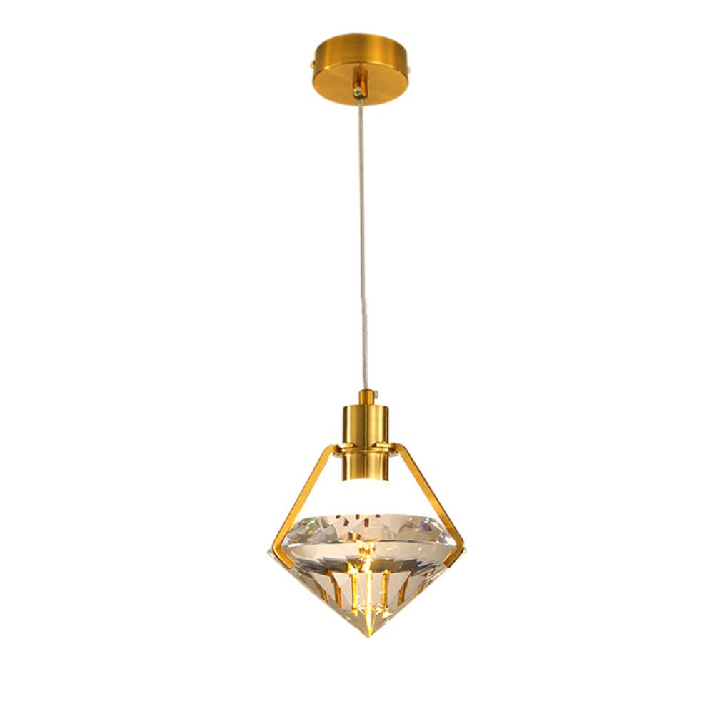Modern LED Chandelier - Sleek Metal Rhombus Crystal Pendant Light for Ceiling, Bar Counter & Restaurant Decor (Neutral Light) | Elegant Dining Room & Commercial Space Lighting