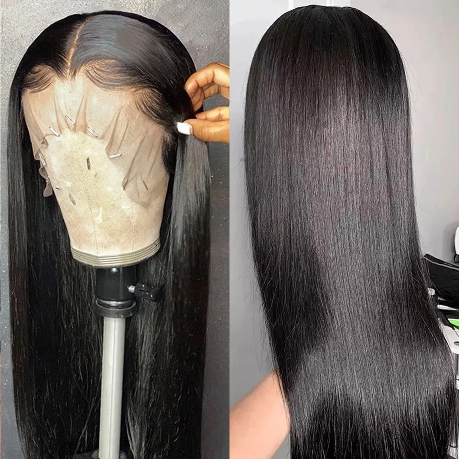 ISEE 13x4x1 T Part Straight Human Hair Lace Front Wig - 180% Density Pre-Plucked with Baby Hair | Transparent Lace Frontal Wig for Black Women | 26 Inch Full & Thick Natural Color | Perfect for Daily Wear, Parties & Special Occasions