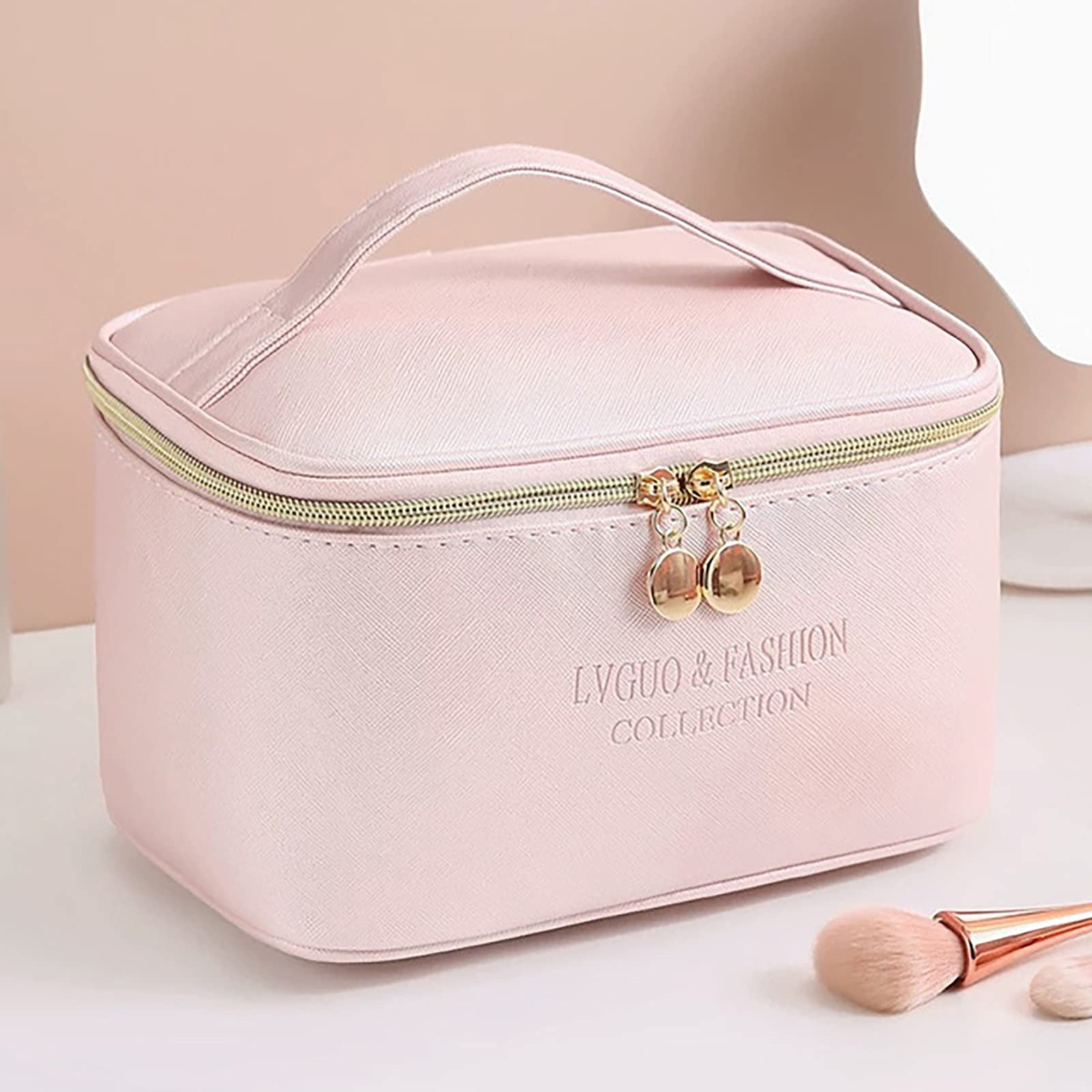Mllkcao Large Waterproof Makeup Bag for Women - Travel Cosmetic Organizer with Multiple Pockets, Pink Makeup Pouch for Ladies & Girls - Perfect for Travel, Gym, and Daily Beauty Essentials Storage