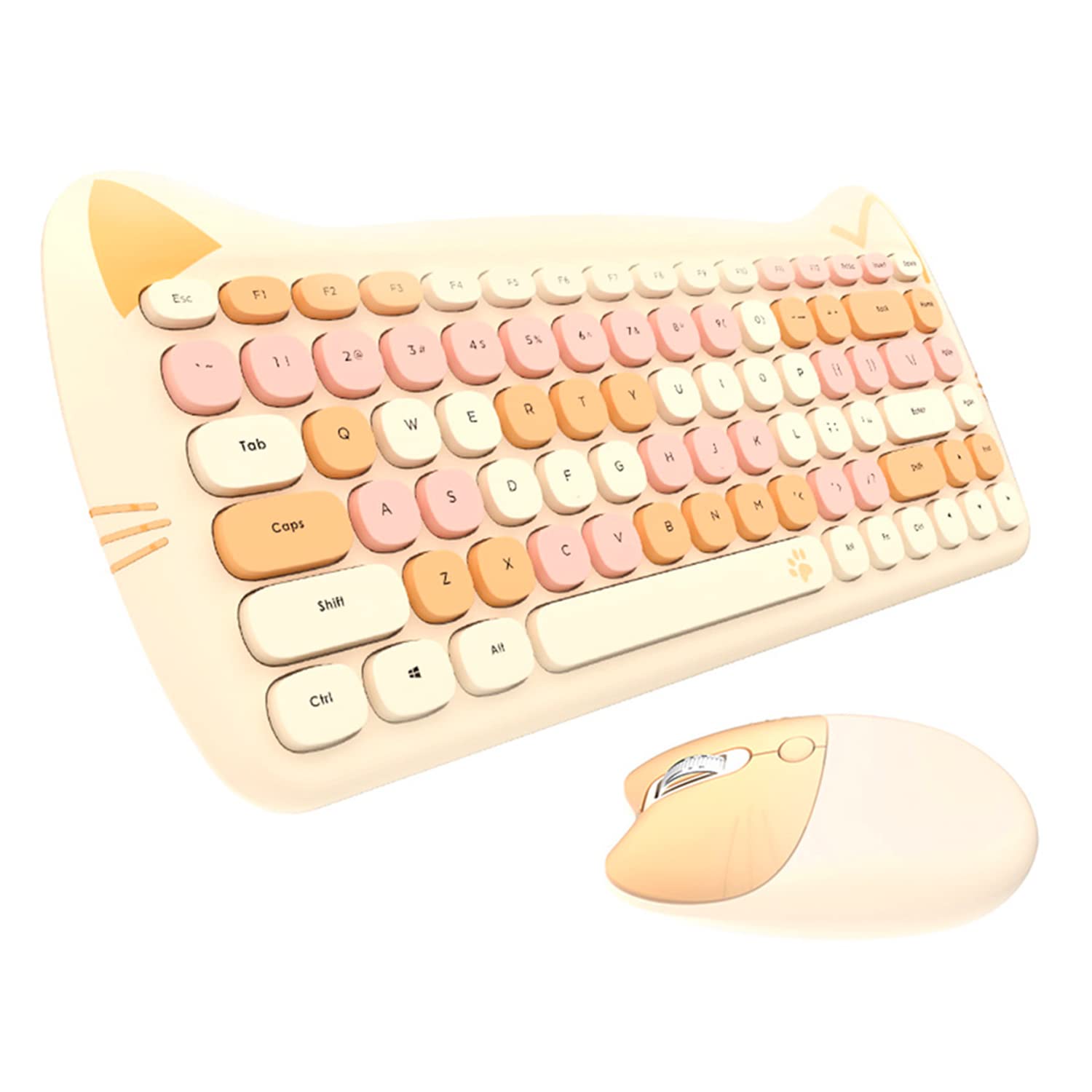 Wireless Mouse and Keyboard Combo - 2.4G Cordless Cat Design Mouse & Keyboard Set with USB Receiver for Laptop, PC, MAC (Milk Tea Brown) - Perfect for Office, Home, Gaming & Gift Giving