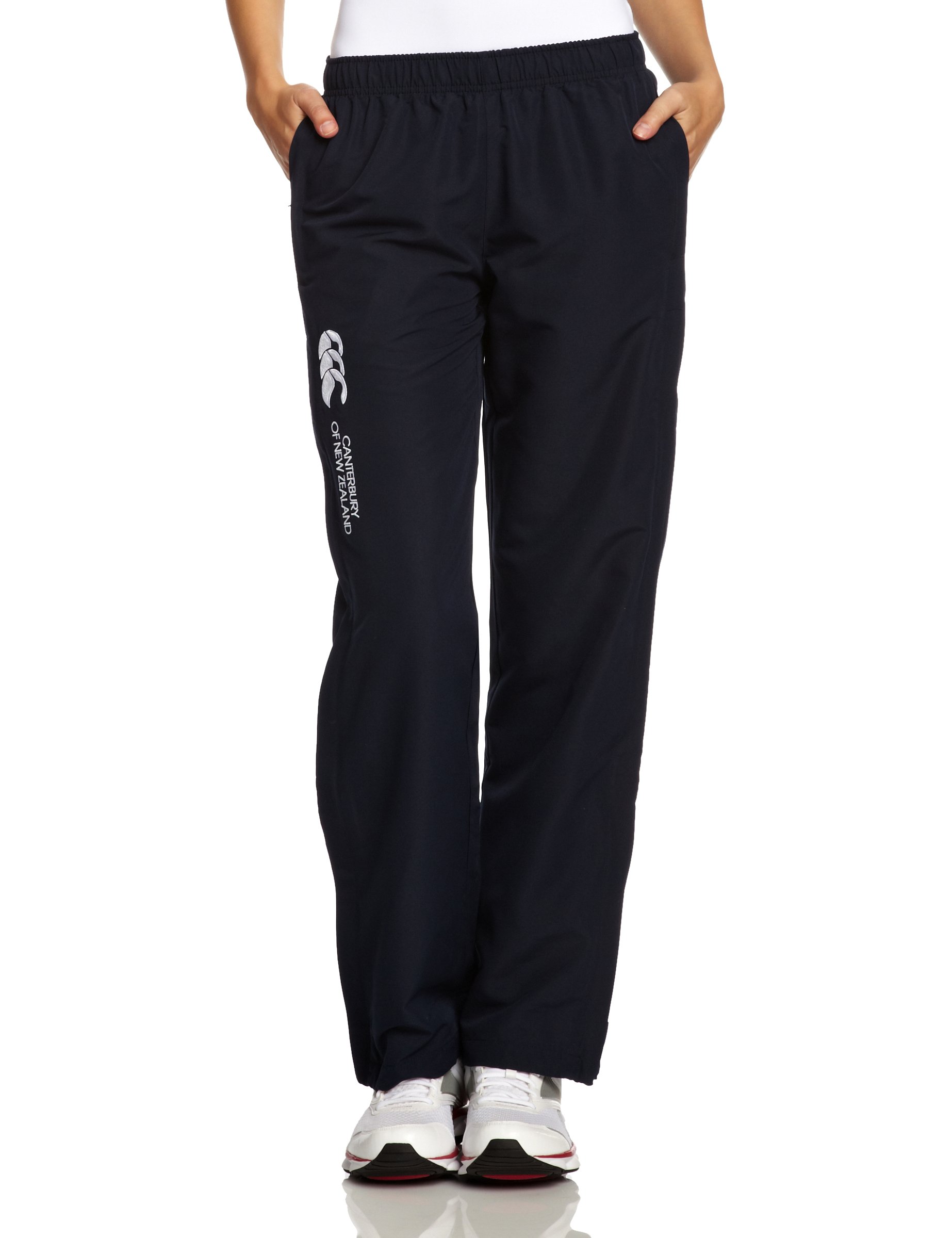 Canterbury Women's Open Hem Stadium Pants - Navy & White - UK Size 8 - Comfortable Athletic Trousers for Rugby, Soccer & Casual Wear