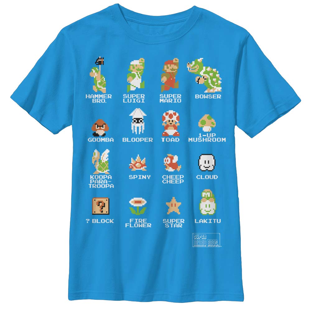 Nintendo Pixel 9 Cast Graphic T-Shirt for Boys - Retro Gaming Tee for Casual Wear & Video Game Fans