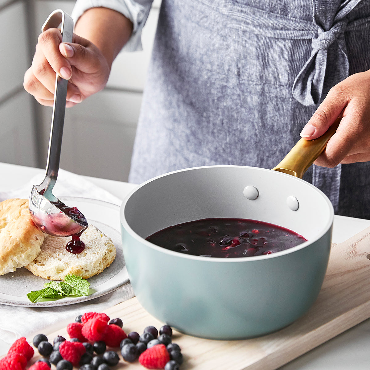 Premium Reserve Ceramic Nonstick 8-Piece Cookware Set - Smoky Blue | Eco-Friendly, PFOA-Free, Dishwasher Safe | Perfect for Frying, Sautéing, Boiling & Everyday Cooking