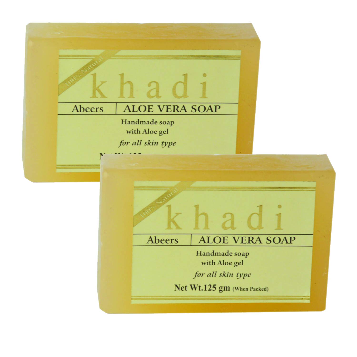 Khadi Abeers Pure Aloe Vera Soap with Essential Oils - 125g (Pack of 2) | Natural Moisturizing & Skin Nourishing Bar Soap for Dry, Sensitive Skin | Perfect for Daily Face & Body Cleansing