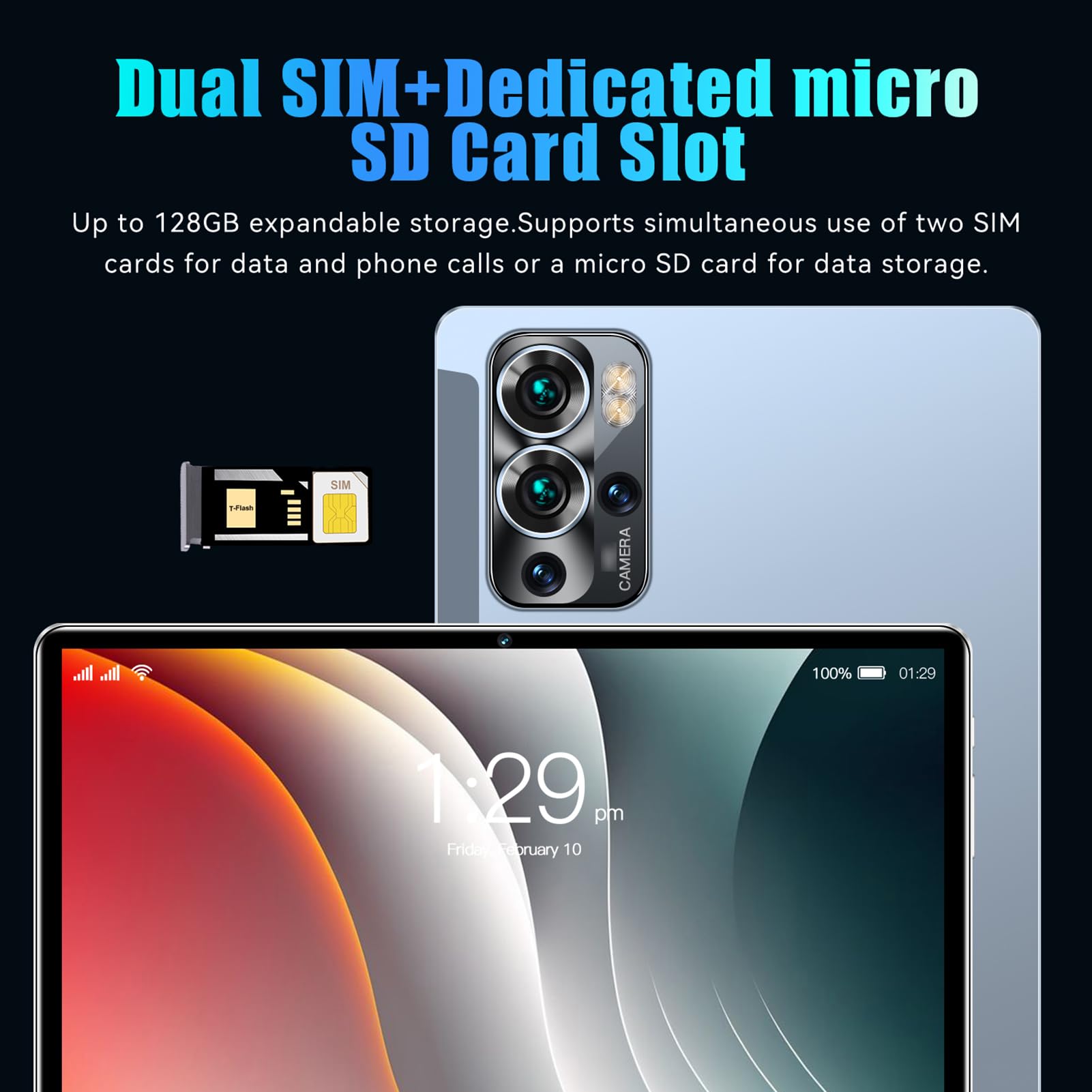 10.1 Inch Android Tablet with 6GB RAM 128GB Storage - Full HD 1080P Display, Octa-Core Processor, 4G LTE Calling, Android 13 OS, Expandable Memory - Perfect for Work, Study, and Entertainment