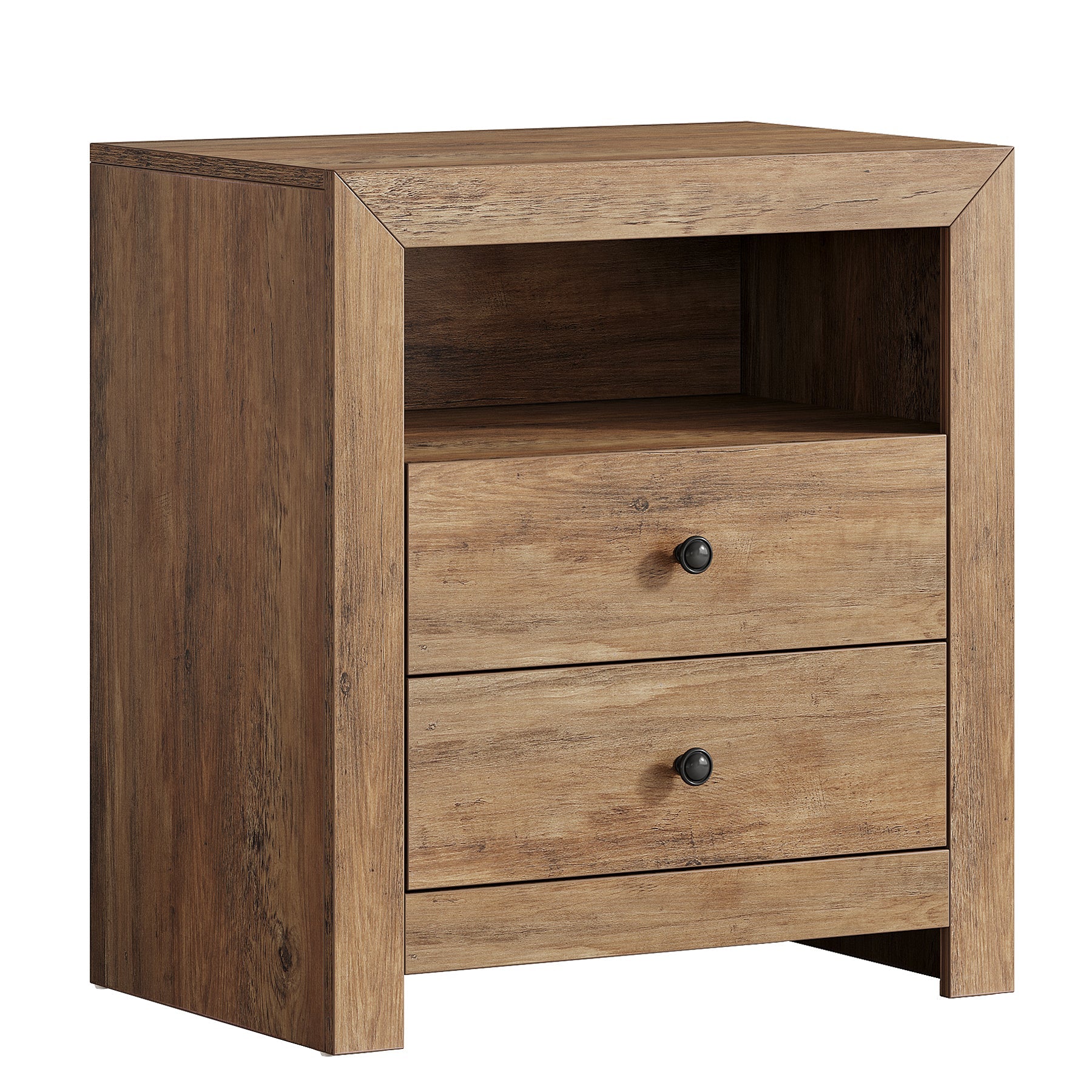 23.6 Inch Rustic Nightstand with 2 Storage Drawers - Wooden Bedside Table for Bedroom, Living Room & Office - Compact End Table with Ample Storage Space