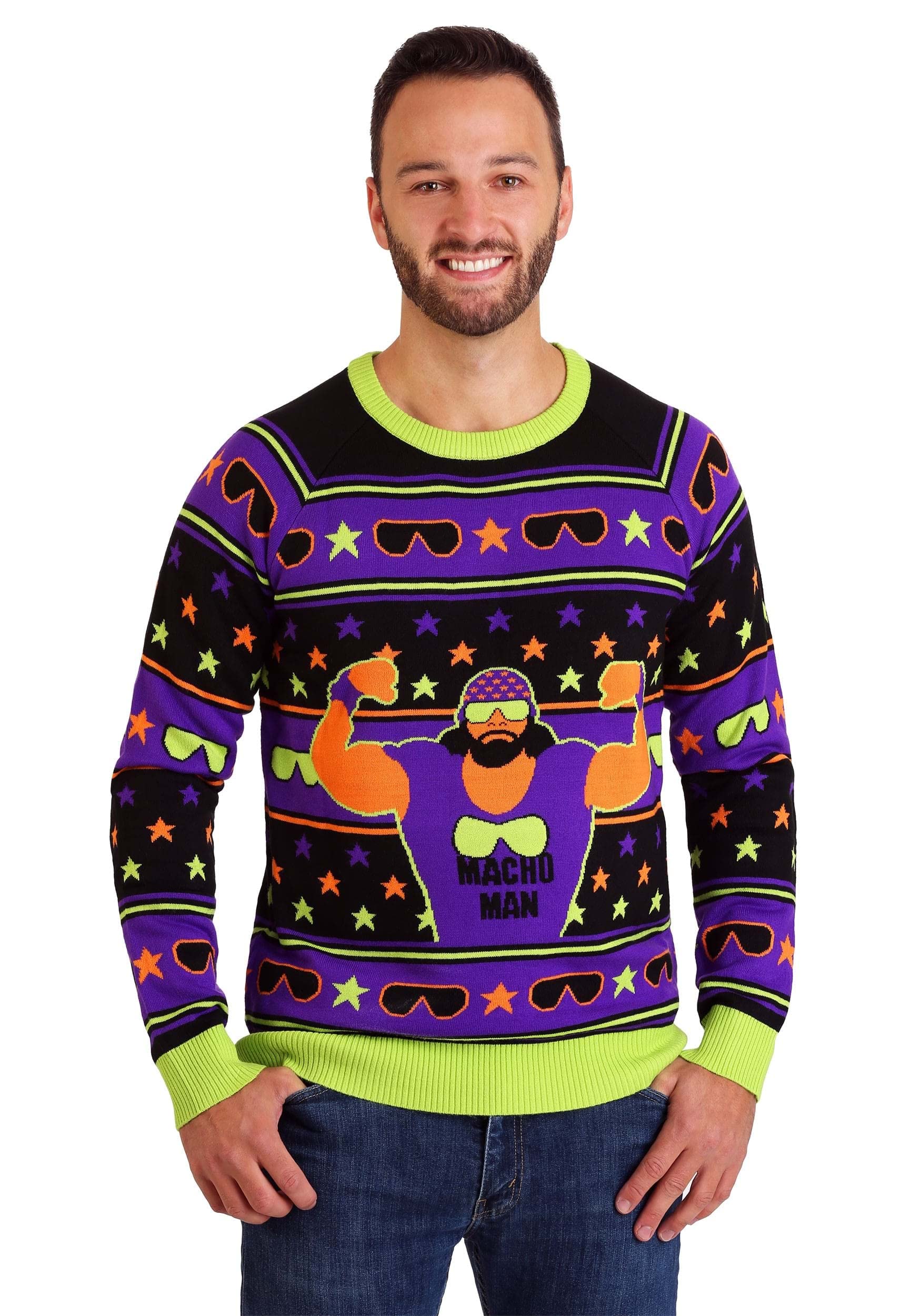 WWE Macho Man Ugly Christmas Sweater - Fun Costume for Halloween, Cosplay & Holiday Parties - Perfect Gift for Wrestling Fans