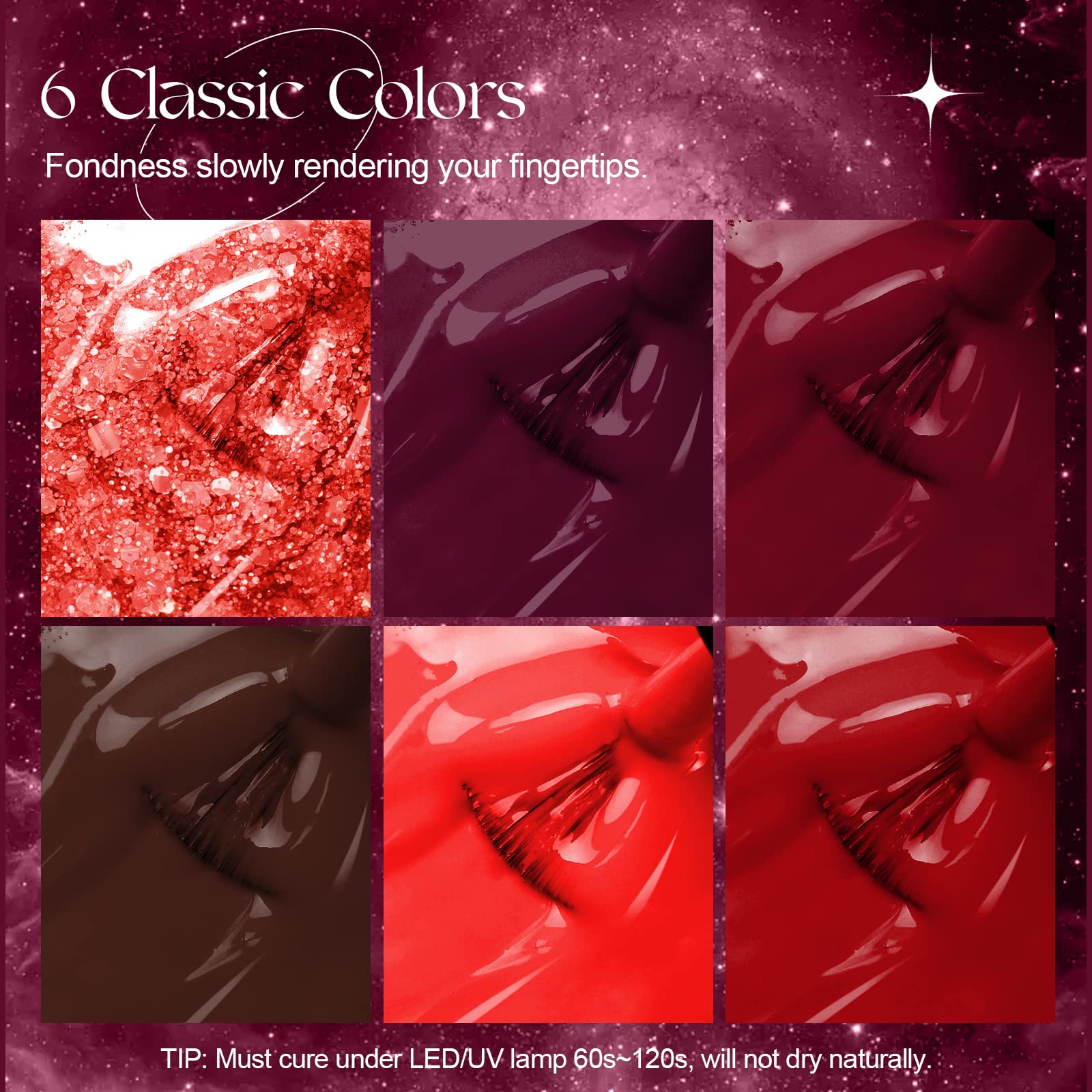 ROSALIND 6PCS Red Gel Nail Polish Set - Glitter Soak Off UV Gel Polish for Nail Art, Manicure & Pedicure | Perfect for Women's Day Gifts, Summer Nails & Professional Salon Use