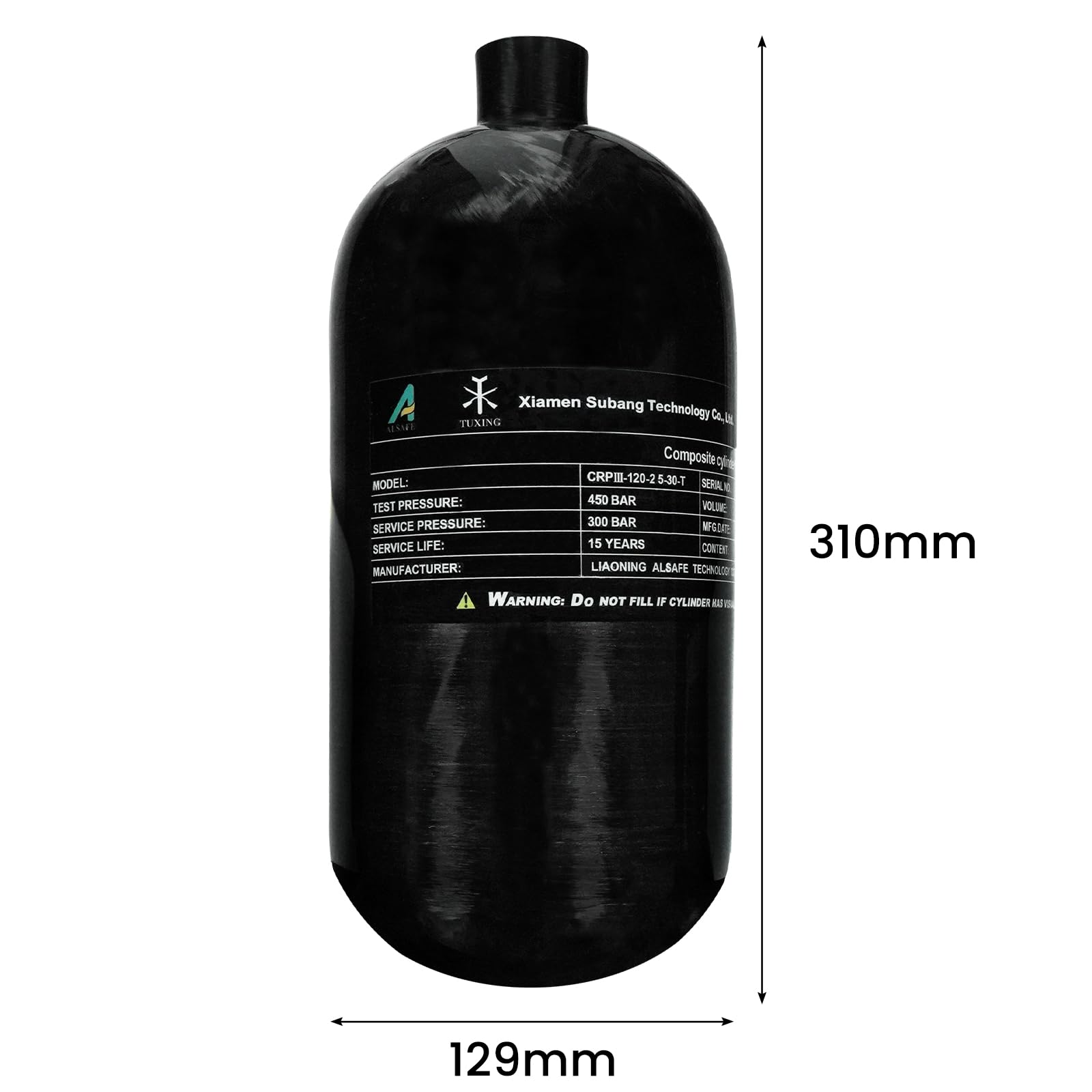 TUXING 4500psi High Pressure Composite Cylinder - 2.5L Carbon Fiber Scuba Diving Tank & PCP Paintball Air Tank (Empty) with M18x1.5 Thread - Perfect for Underwater Exploration, Airgun Refills, and Paintball Adventures