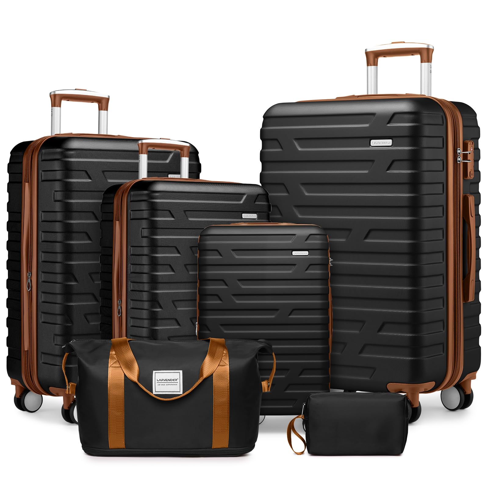 Lavender 6-Piece Hardside Expandable Luggage Set with Spinner Wheels & TSA Lock - Lightweight Travel Suitcases for Women (Black) - Perfect for Family Vacations, Business Trips & International Travel