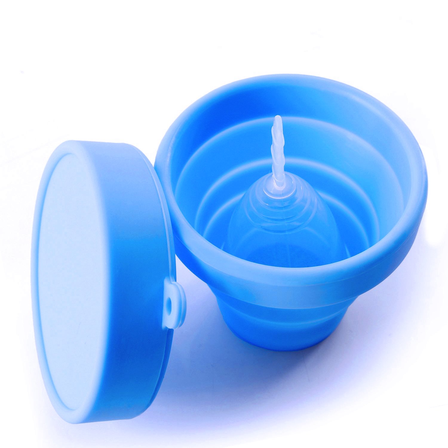 LUCKY CLOVER Foldable Silicone Menstrual Cup Sterilizer and Storage Case - Portable Travel-Friendly Design for Diva Cup & Menstrual Cups (Blue) | Perfect for Home Use, Camping & On-the-Go Hygiene