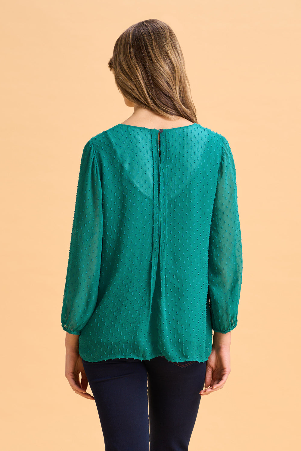 Elegant Clipped Georgette Blouse for Women - Meadow Green Flowy Top for Office Wear & Casual Outfits